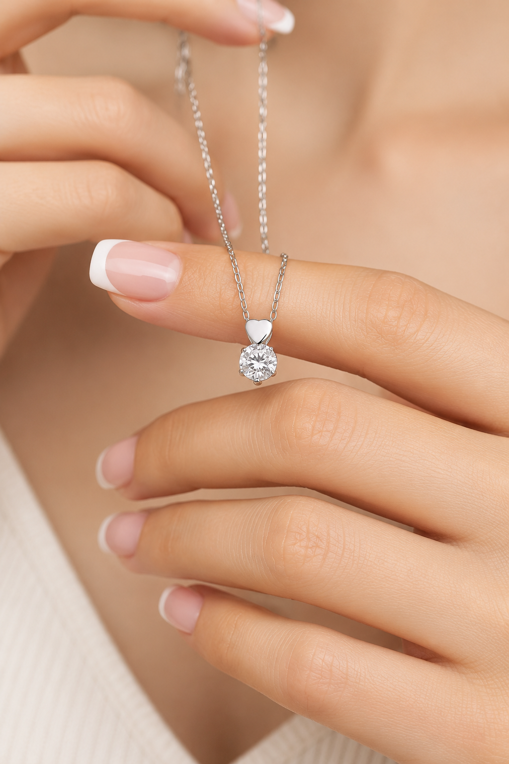 925 AYAR RADYUM KAPLAMA SWAROVSKİ KALPLİ TEK TAŞ GÜMÜŞ KOLYE