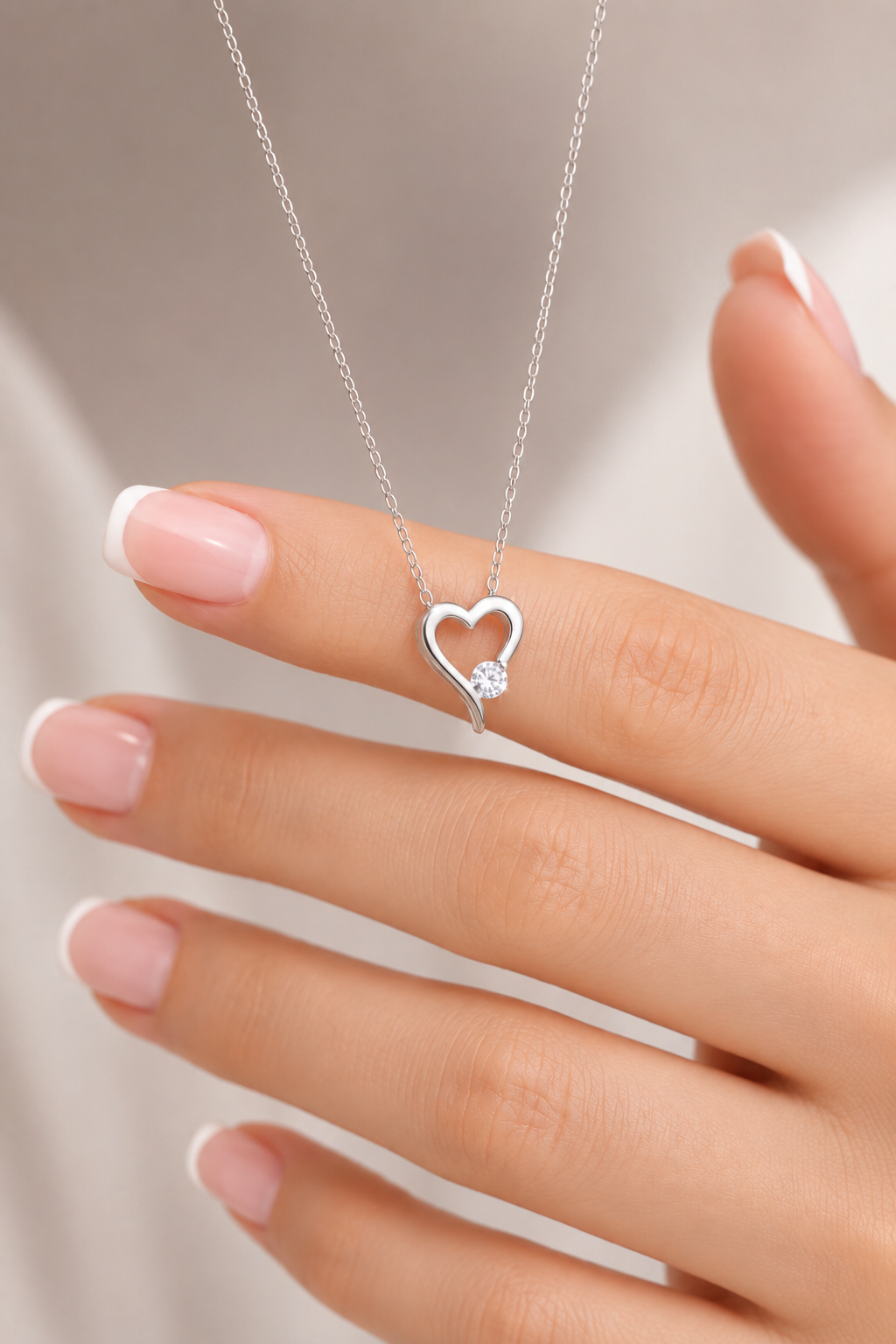 925 AYAR RADYUM KAPLAMA SWAROVSKİ KALPLİ TEK TAŞLI GÜMÜŞ KOLYE