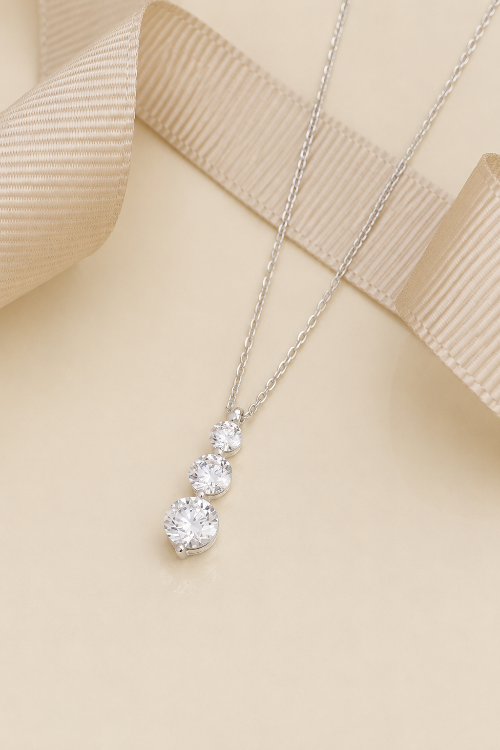 925 AYAR RADYUM KAPLAMA SWAROVSKİ TAŞLI  ÜÇ TAŞLI DAMLA GÜMÜŞ KOLYE