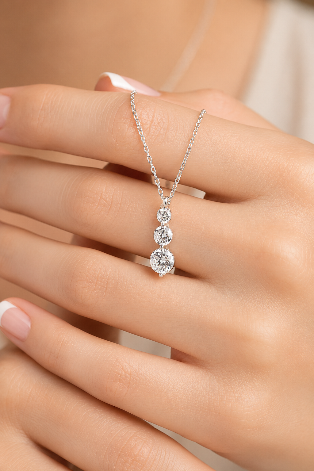 925 AYAR RADYUM KAPLAMA SWAROVSKİ TAŞLI  ÜÇ TAŞLI DAMLA GÜMÜŞ KOLYE