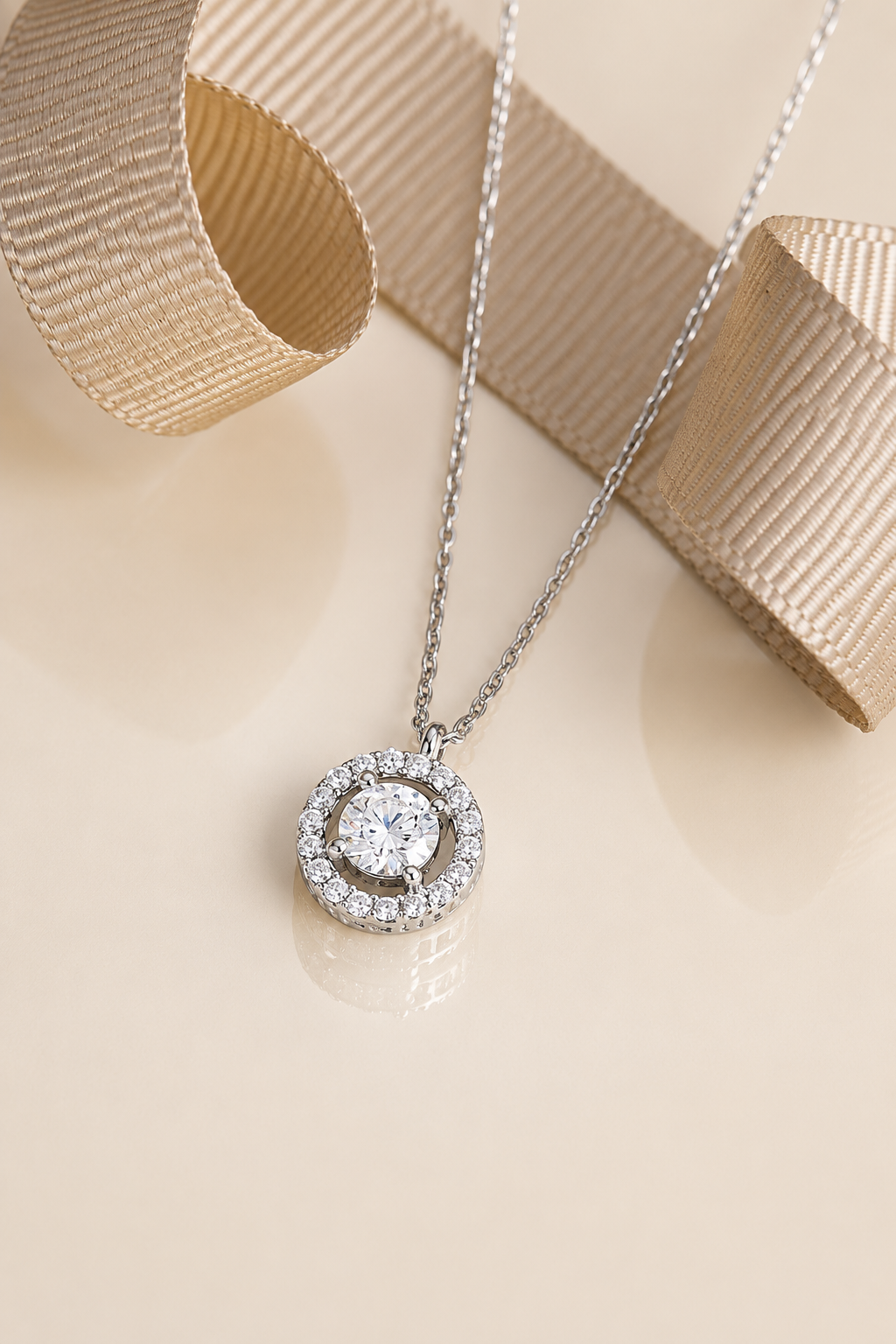 925 AYAR RADYUM  KAPLAMA SWAROVSKİ  TEK TAŞLI GÜMÜŞ KOLYE