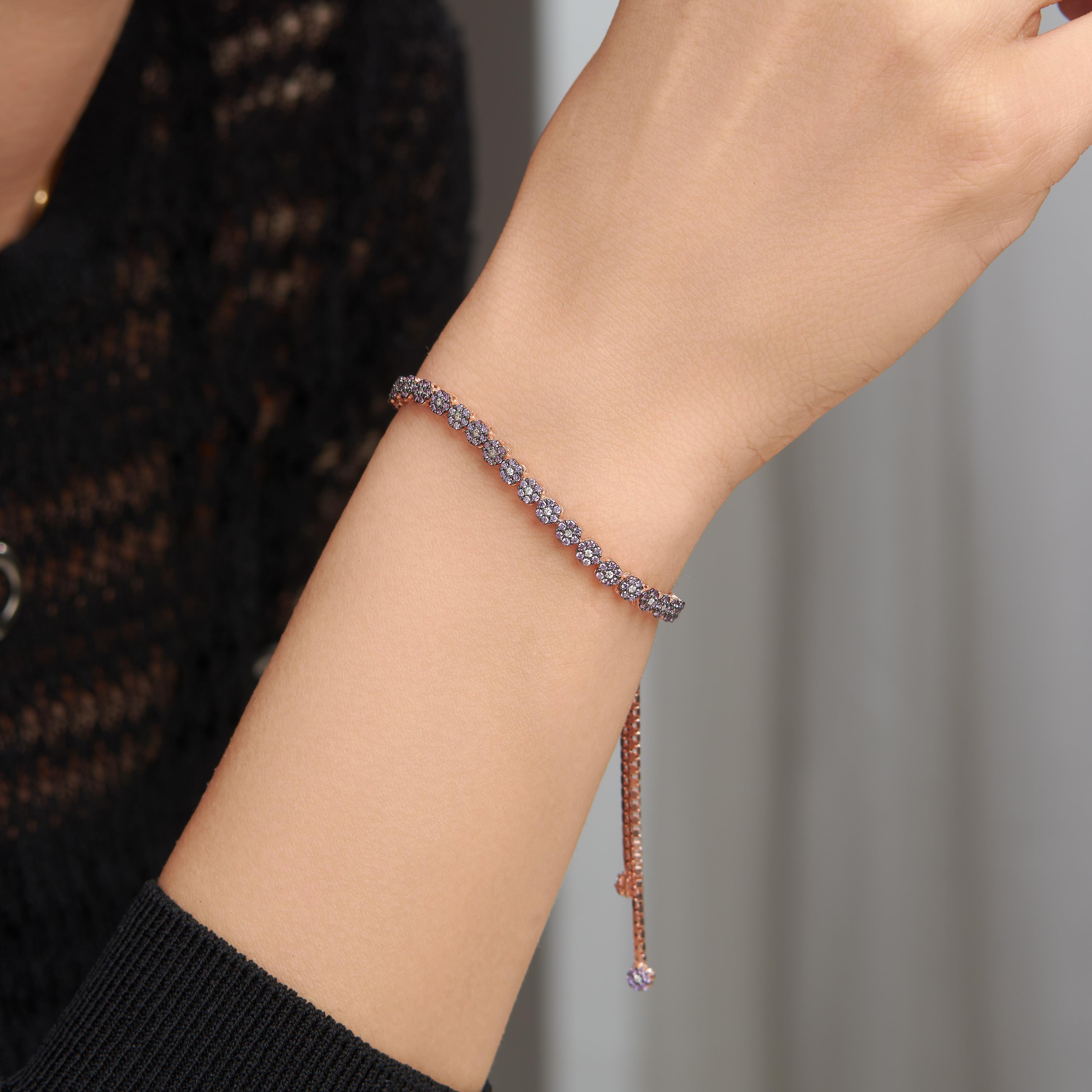 925 Ayar Rose Kaplama Ametist Taşlı Asansörlü Gümüş Bileklik