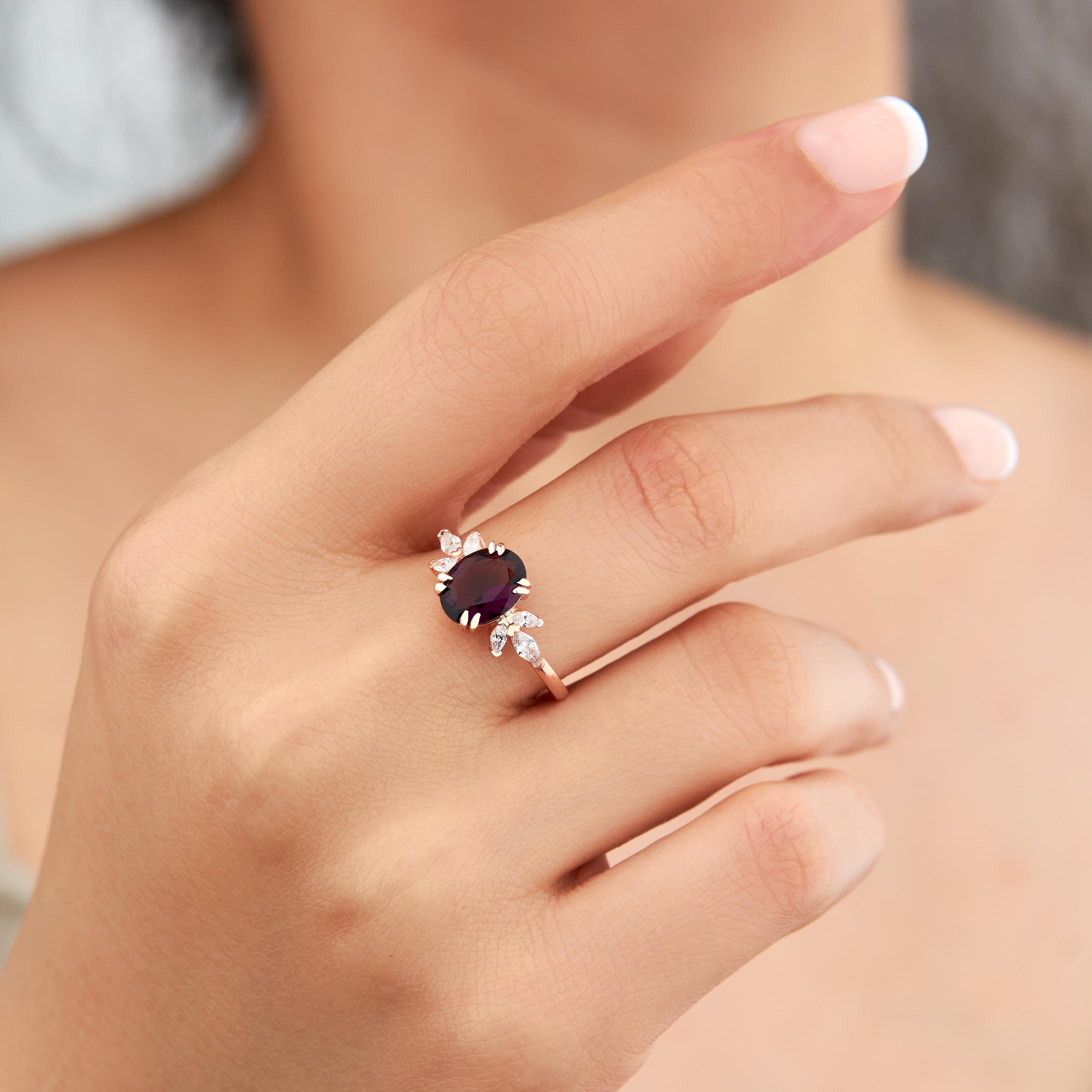 925 AYAR ROSE KAPLAMA AMETİST TAŞLI GÜMÜŞ YÜZÜK