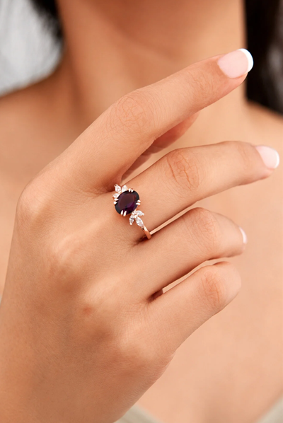 925 AYAR ROSE KAPLAMA AMETİST TAŞLI GÜMÜŞ YÜZÜK