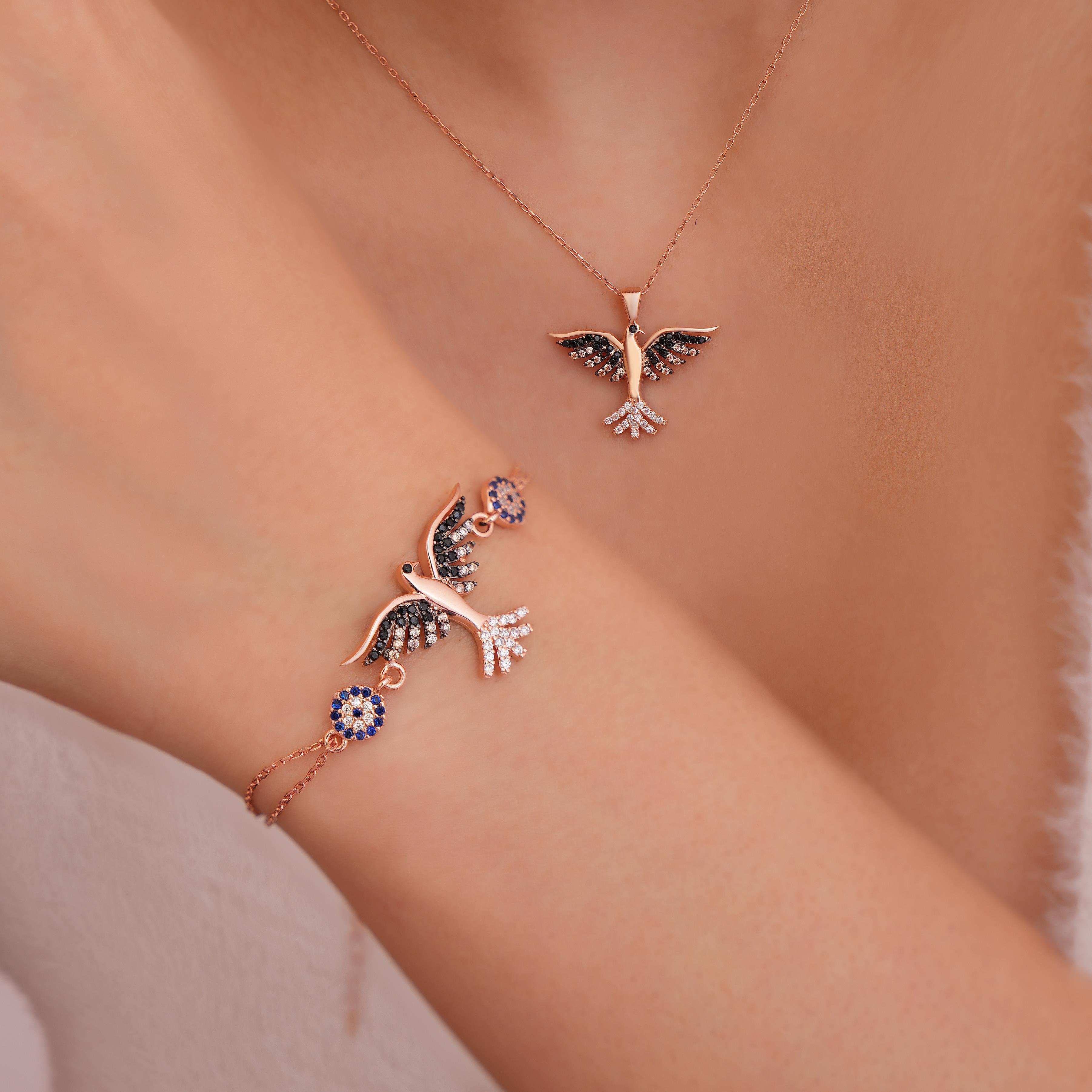 925 AYAR ROSE KAPLAMA ANKA KUŞU GÜMÜŞ BİLEKLİK