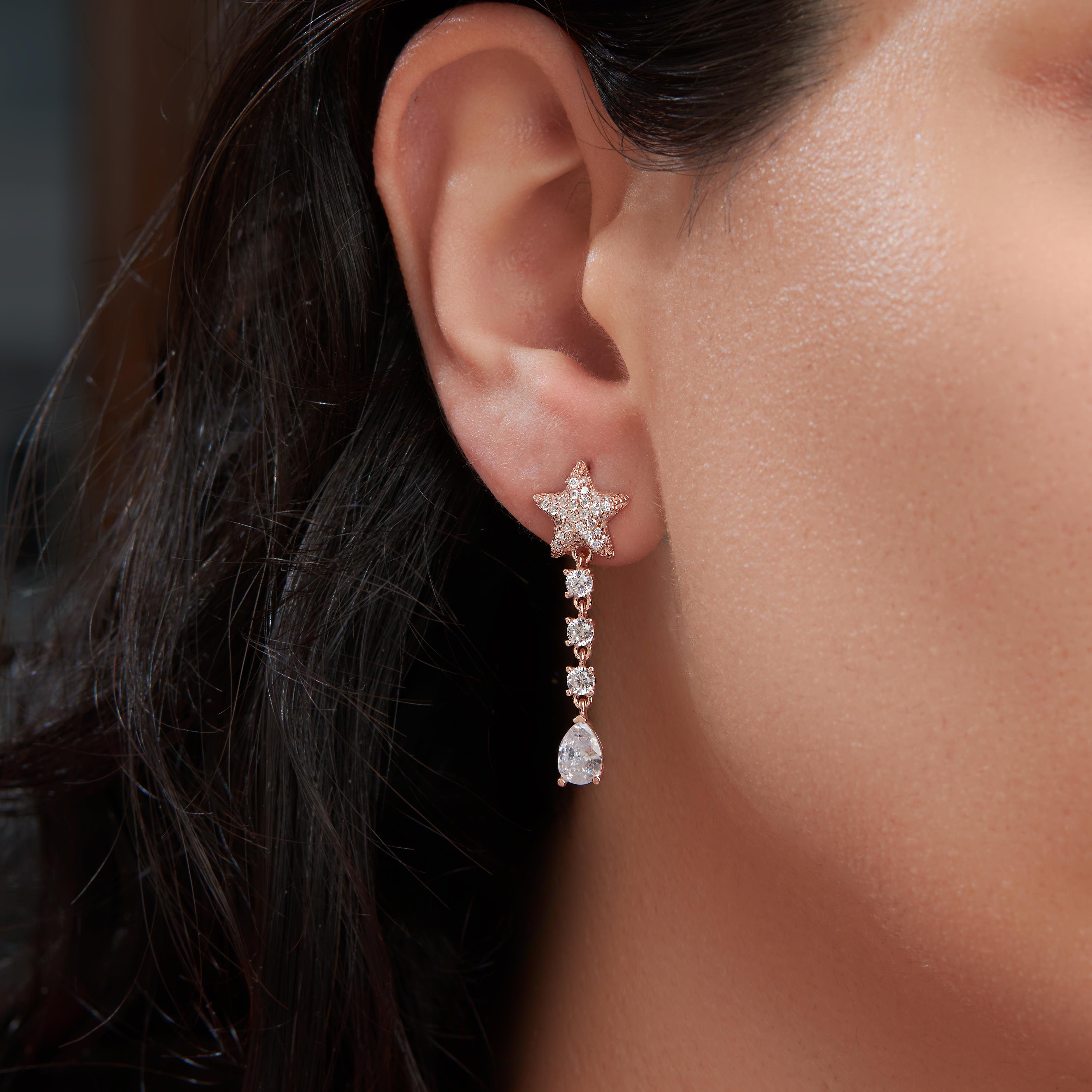 925 AYAR ROSE KAPLAMA DAMLA MODEL SU YOLU GÜMÜŞ KÜPE
