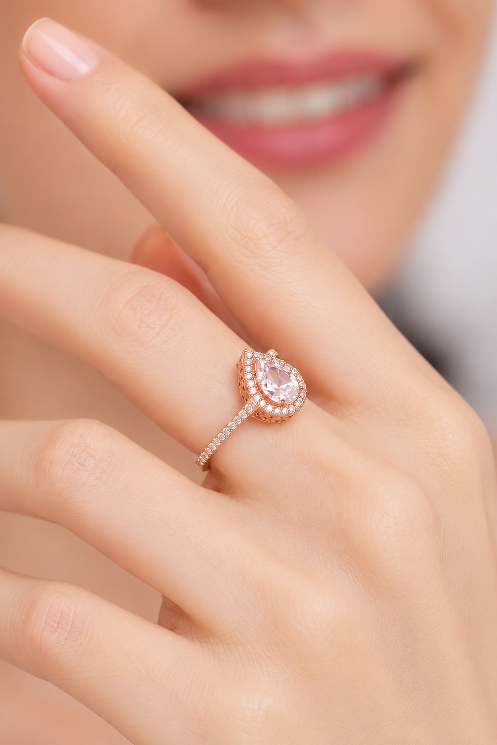 925 AYAR ROSE KAPLAMA DAMLA ZİRKON TAŞLI GÜMÜŞ YÜZÜK