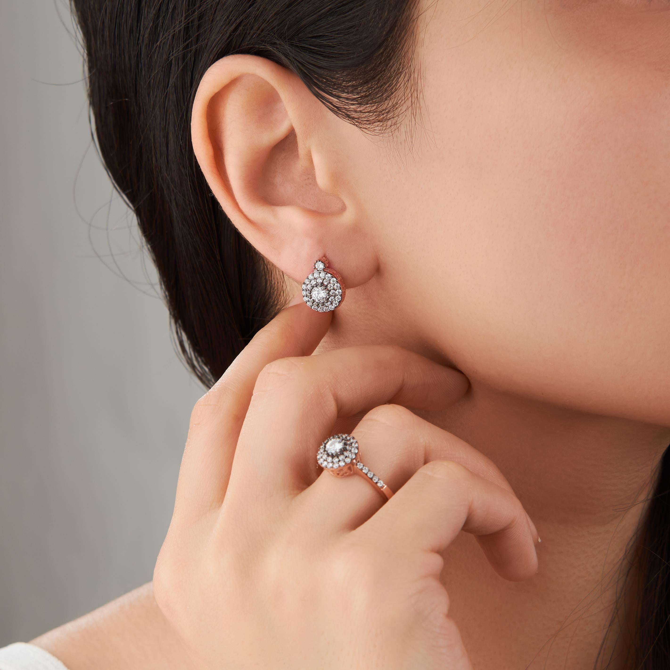 925 Ayar Rose Kaplama Elmas Montür Gümüş Üçlü Set
