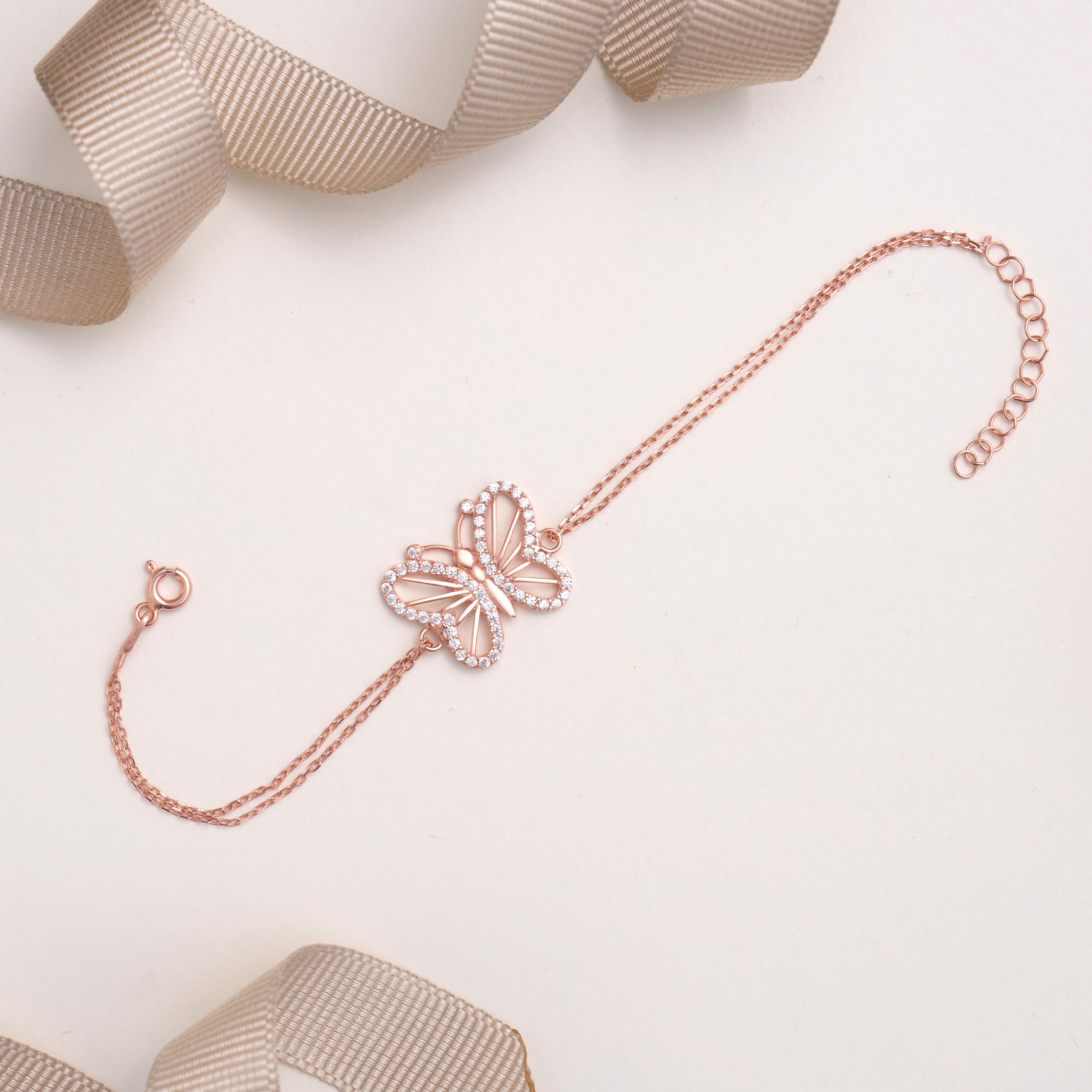 925 AYAR ROSE KAPLAMA KELEBEK GÜMÜŞ BİLEKLİK