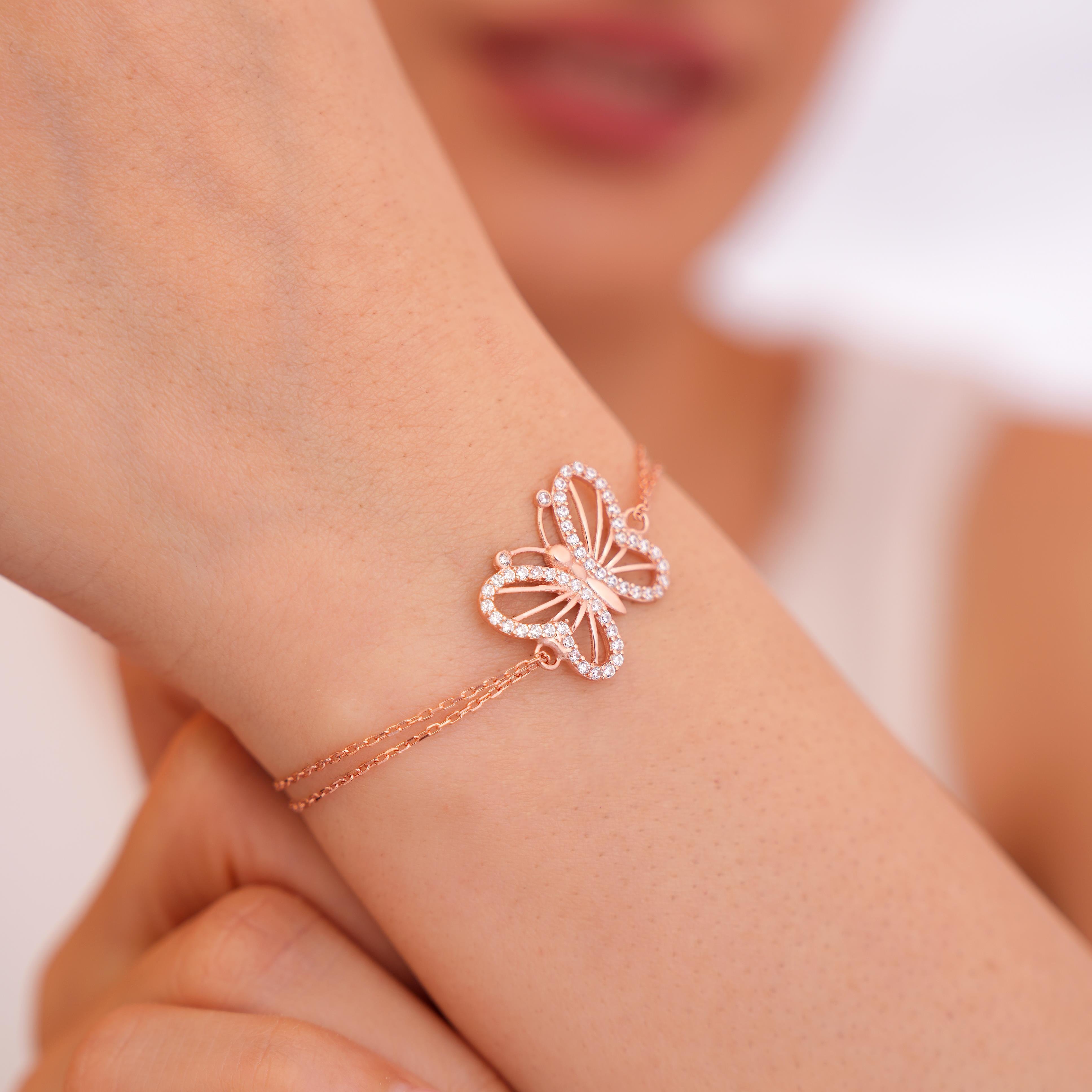 925 AYAR ROSE KAPLAMA KELEBEK GÜMÜŞ BİLEKLİK