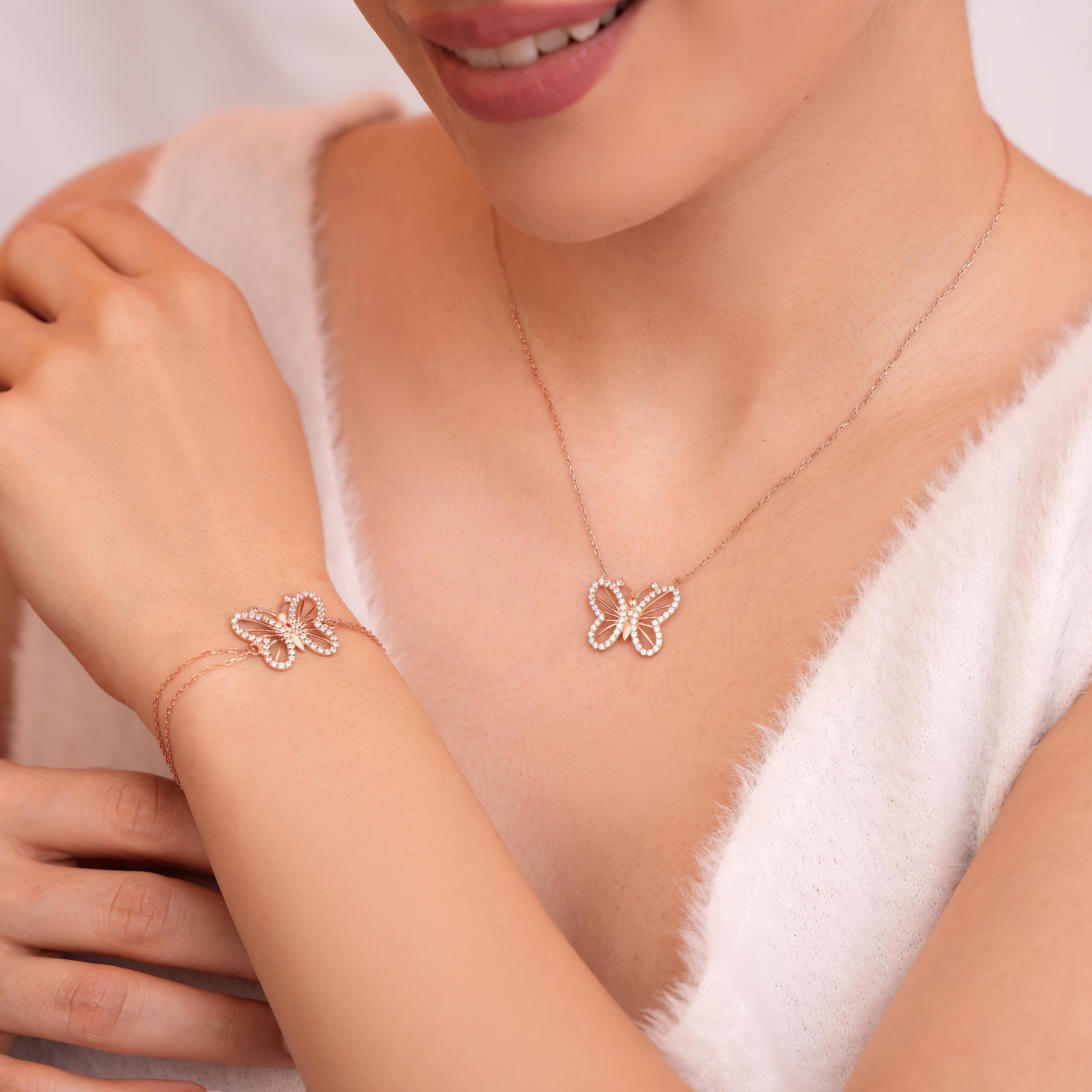 925 AYAR ROSE KAPLAMA KELEBEK GÜMÜŞ BİLEKLİK