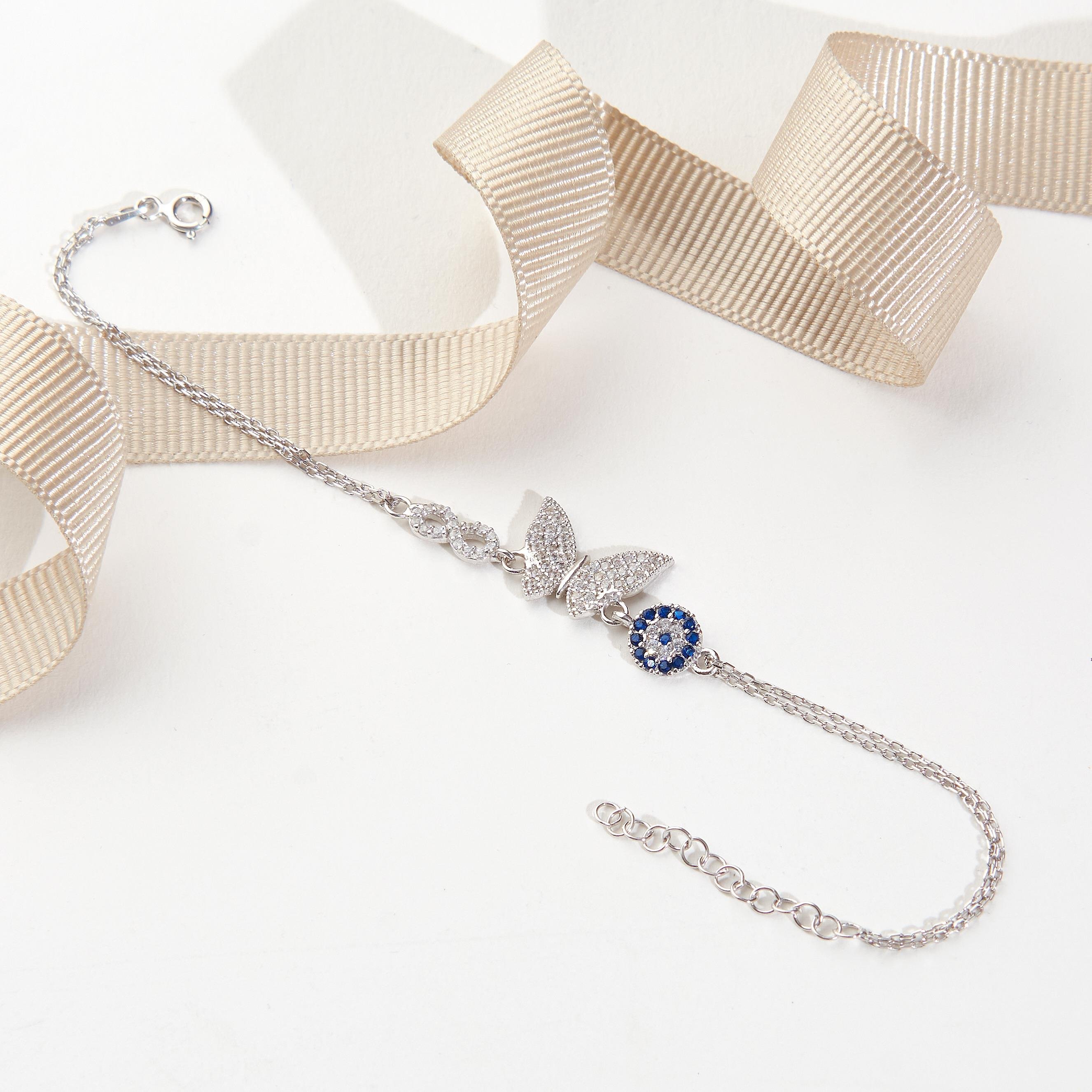 925 Ayar  Rose Kaplama Kelebekli Sonsuzluk Gümüş  Bileklik