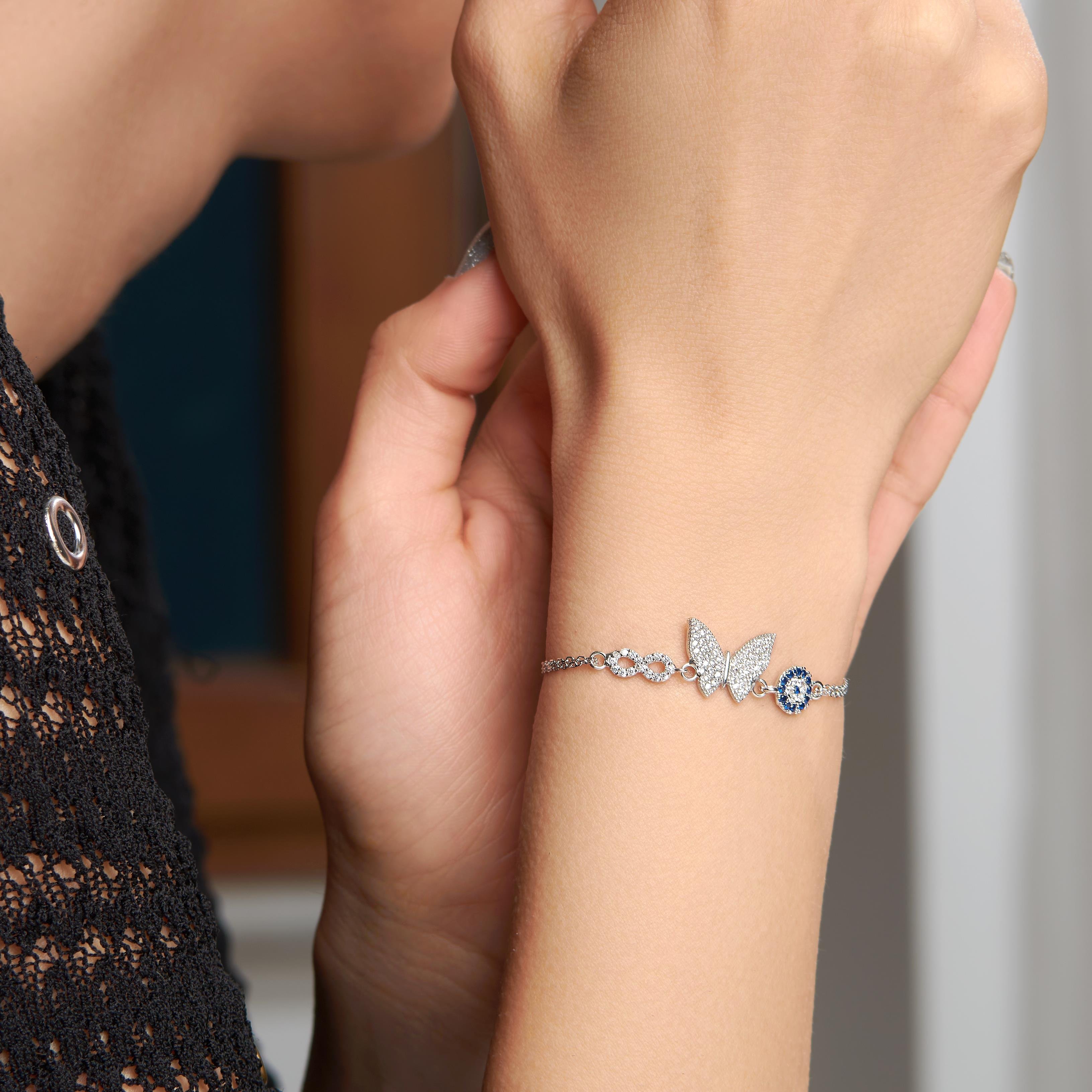 925 Ayar  Rose Kaplama Kelebekli Sonsuzluk Gümüş  Bileklik