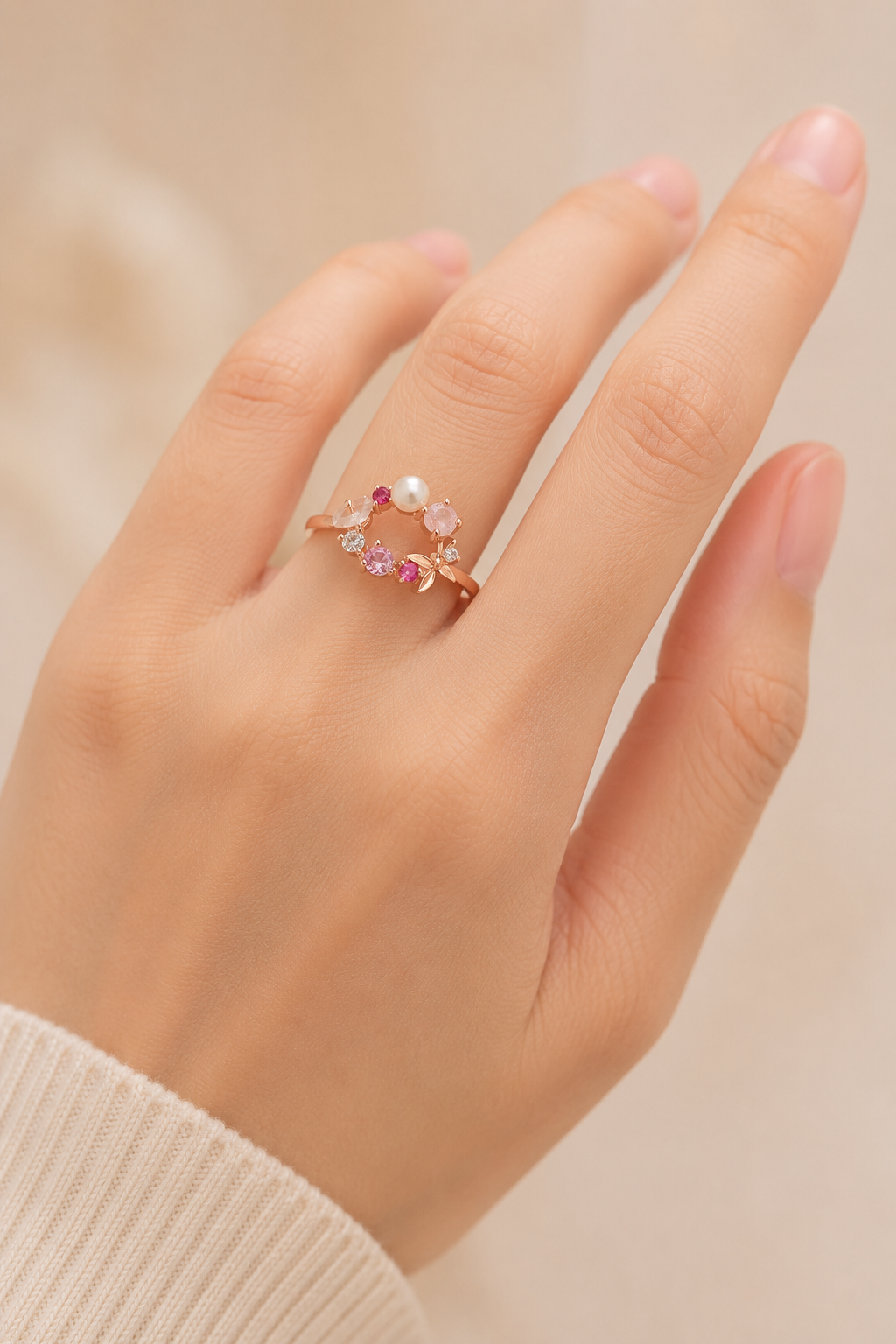 925 AYAR ROSE KAPLAMA MANOLYA ÇİÇEKLİ GÜMÜŞ YÜZÜK