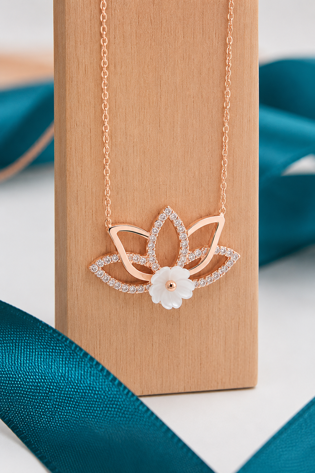925 Ayar Rose Kaplama Manolya Çiçekli  Lotus Çiçeği Gümüş Kolye