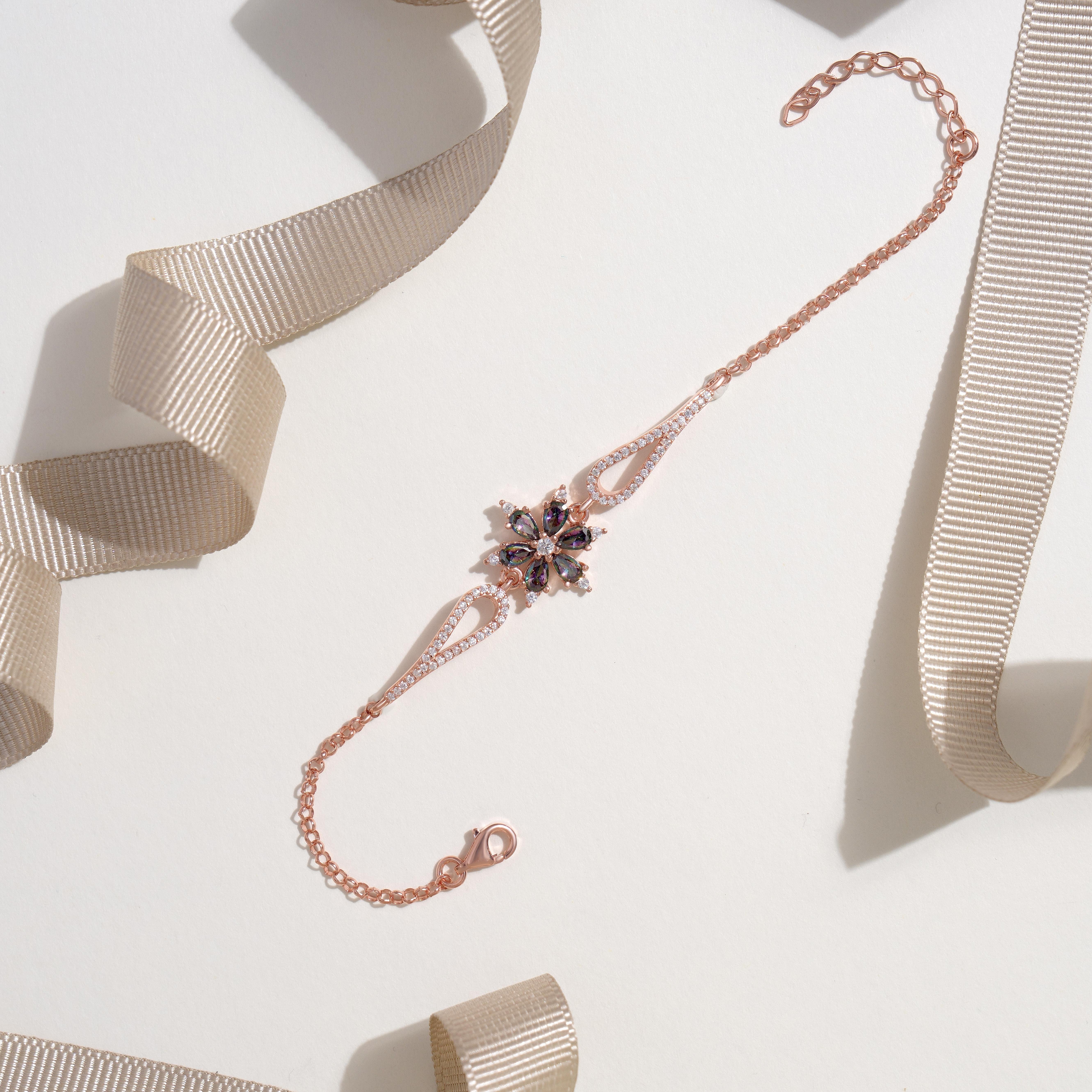 925 AYAR ROSE KAPLAMA MİSTİK TOPAZ TAŞLI LOTUS GÜMÜŞ BİLEKLİK