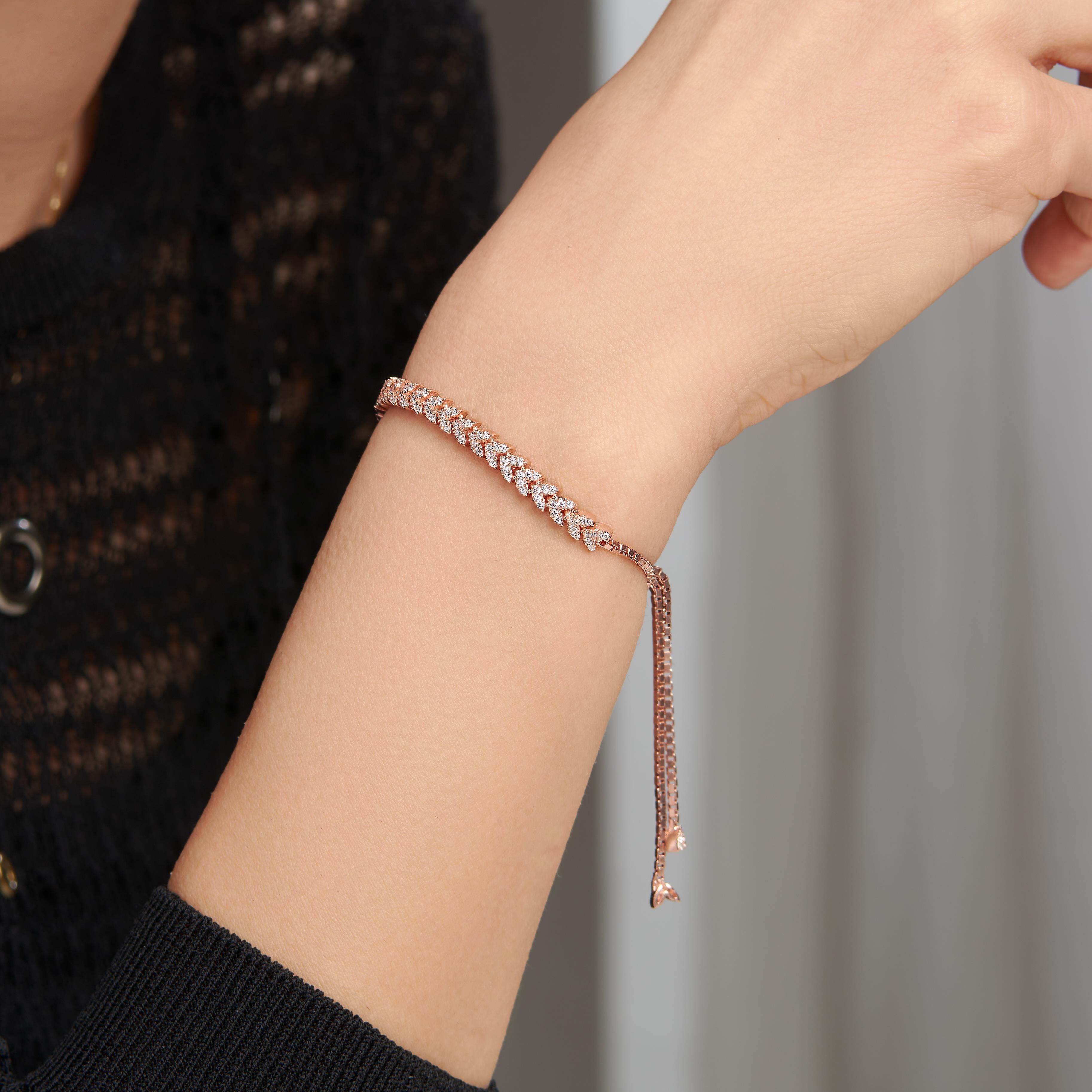 925 Ayar Rose Kaplama Zirkon Taşlı Asansörlü Gümüş Bileklik