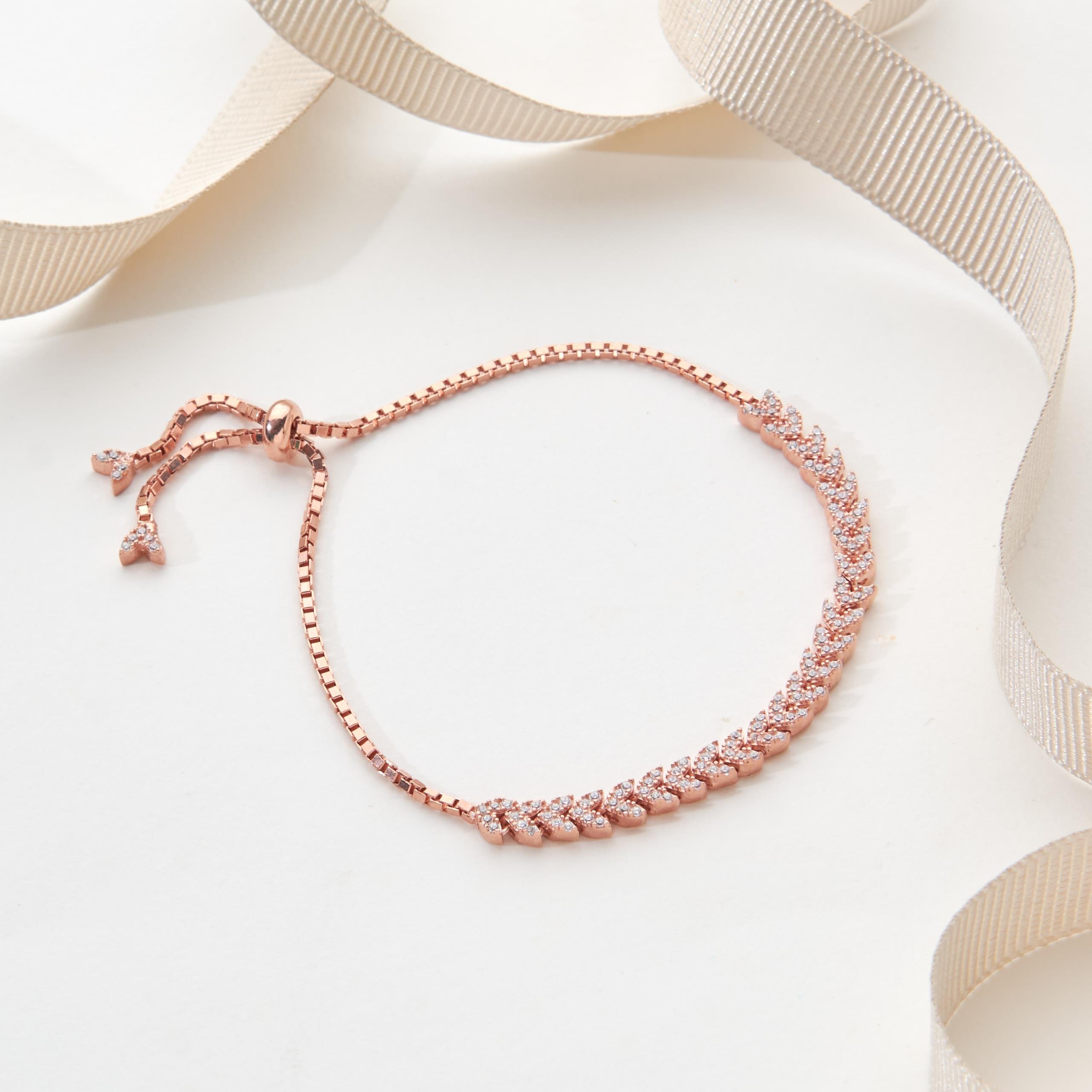 925 Ayar Rose Kaplama Zirkon Taşlı Asansörlü Gümüş Bileklik