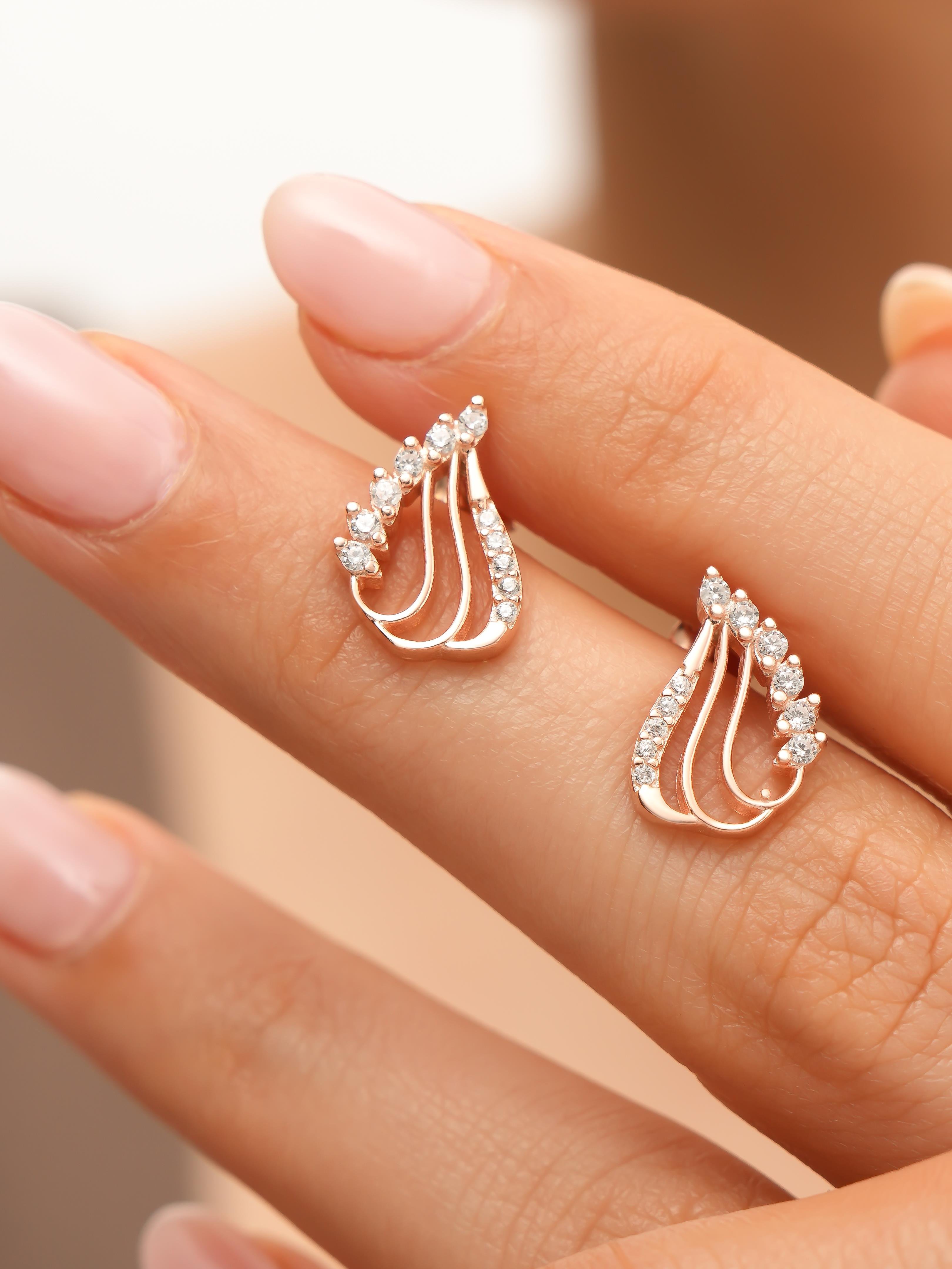 925 AYAR ROSE KAPLAMA ZİRKON TAŞLI DAMLA MODEL GÜMÜŞ KÜPE