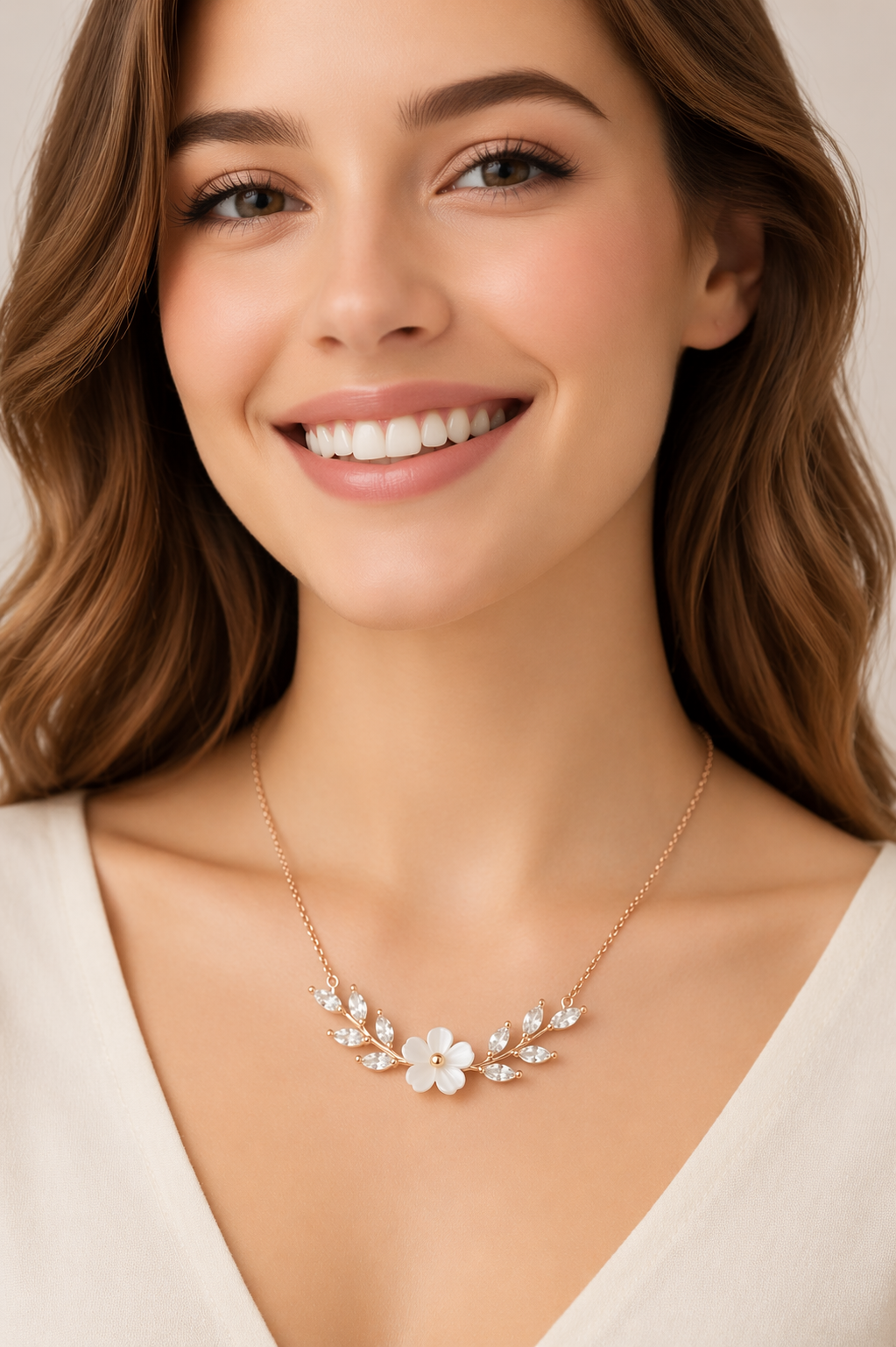 925 AYAR ROSE KAPLSAMA MANOLYA ÇİÇEKLİ YAPRAK MODEL GÜMÜŞ KOLYE