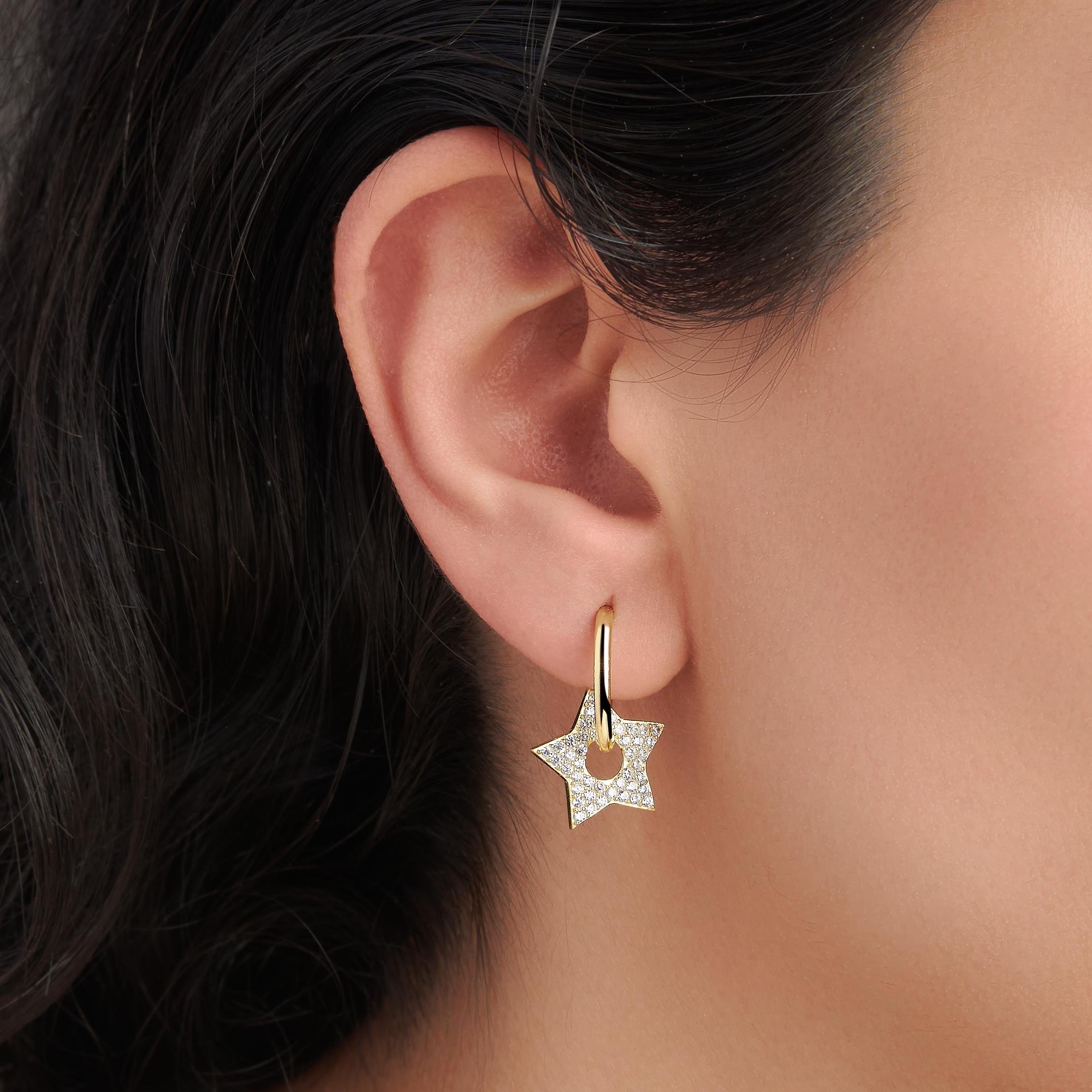 925 Ayar Sarı Altın Kaplama Yıldız Gümüş Küpe