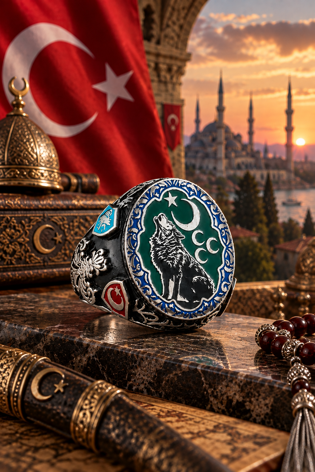 925 AYAR  ÜÇ HİLALLİ BOZKURT ERKEK GÜMÜŞ YÜZÜK