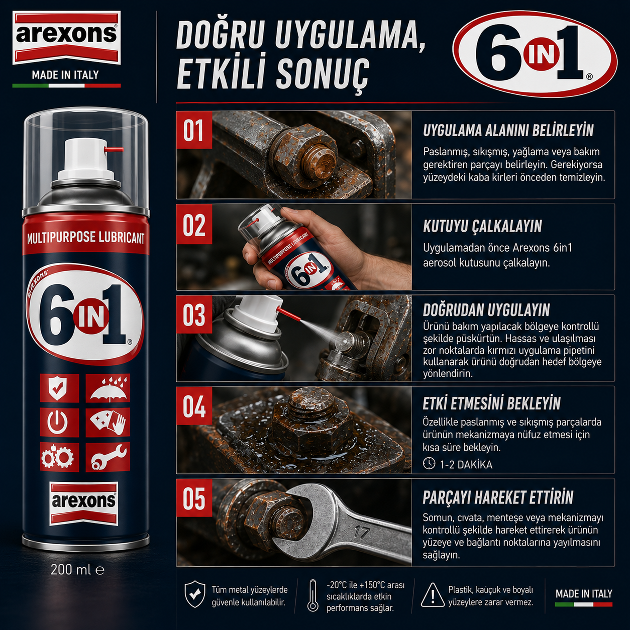 Arexons 6in1 Pas Sökücü ve Yağlayıcı 200 ml | Arexons