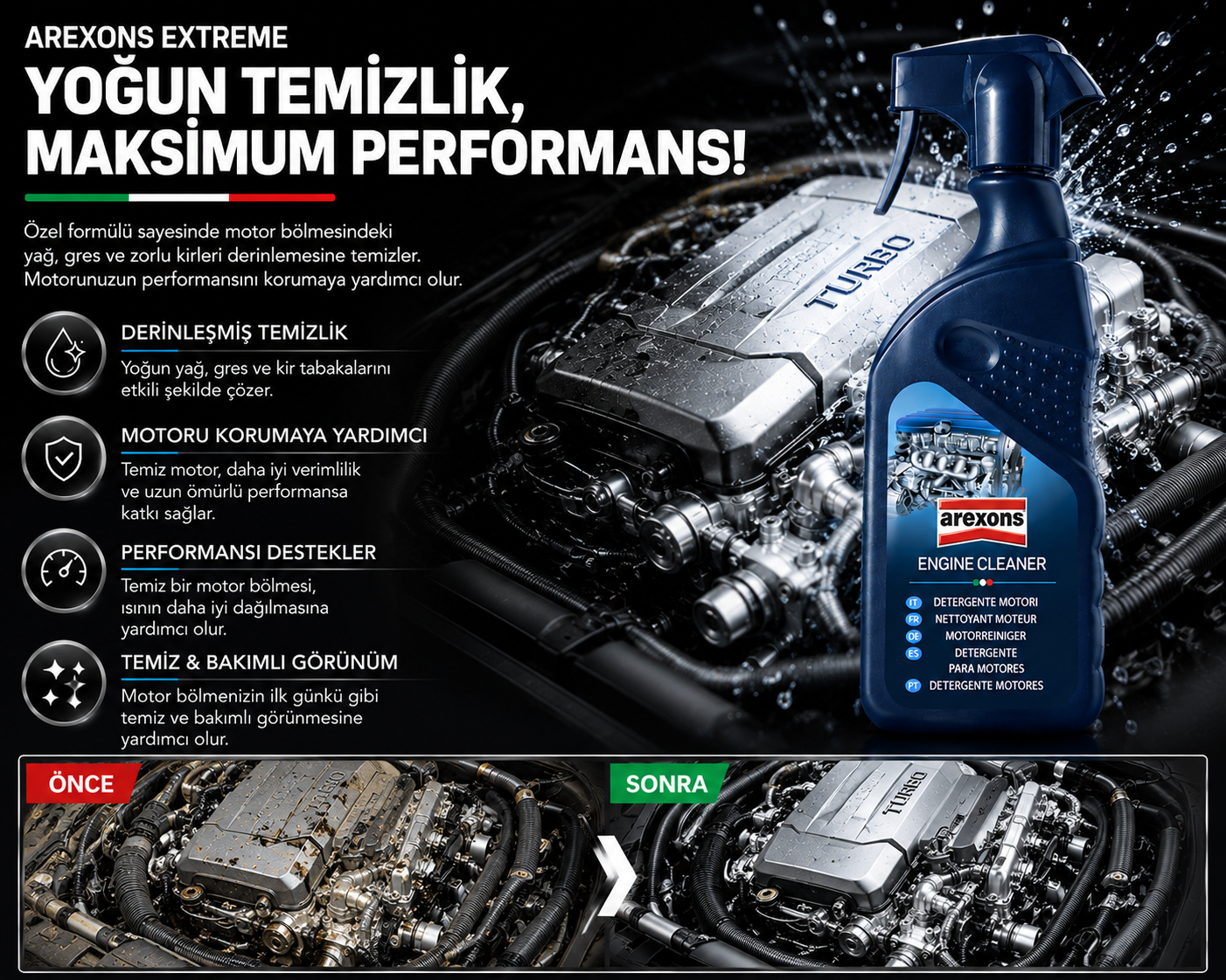 Arexons Extreme Susuz Motor Temizleyici 400 ml | Auton Detail | Arexons