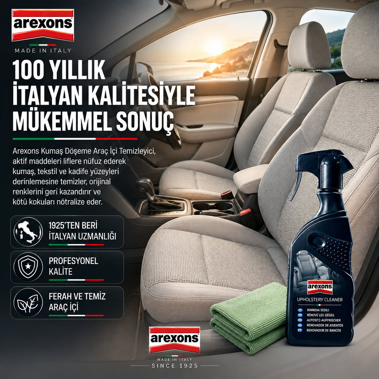 Arexons Kumaş Döşeme Araç İçi Temizleyici Köpük 400 ml | Arexons