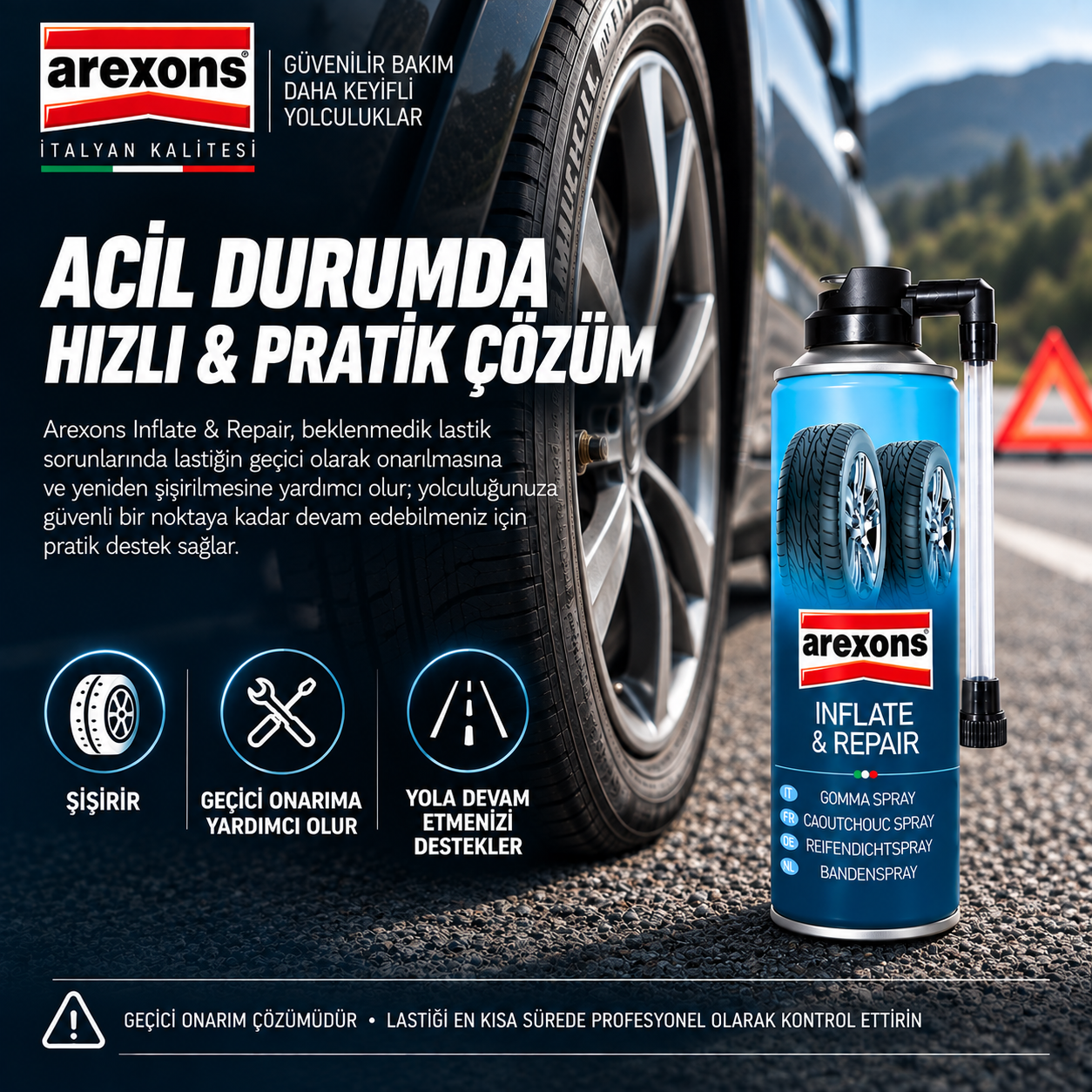 Arexons Lastik Şişirme Tamir Köpüğü 300 ml | Auton Detail | Arexons