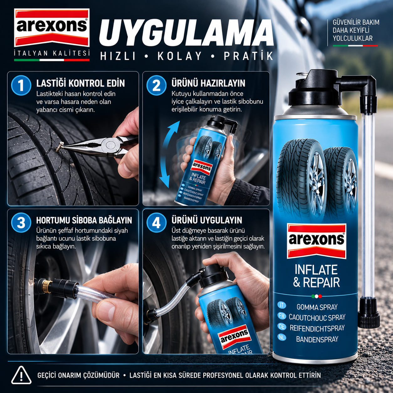 Arexons Lastik Şişirme Tamir Köpüğü 300 ml | Auton Detail | Arexons
