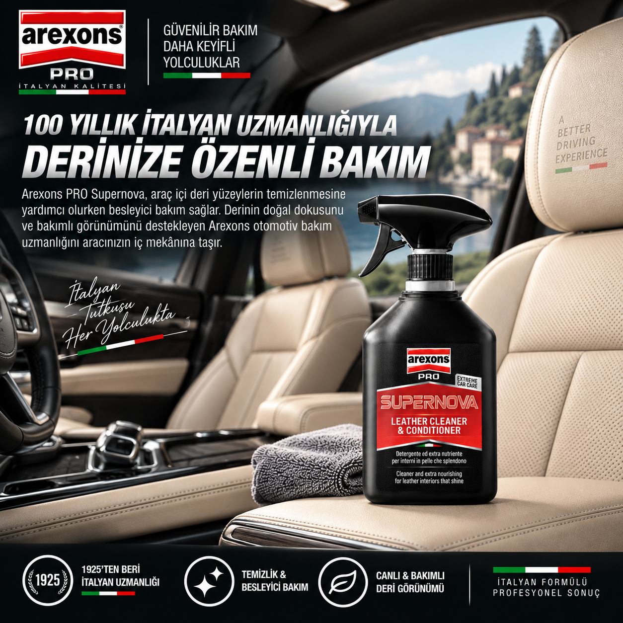 Arexons SUPERNOVA - Deri Temizleyici Yenileyici ve Bakım Spreyi 500 ml | Auton Detail | Arexons