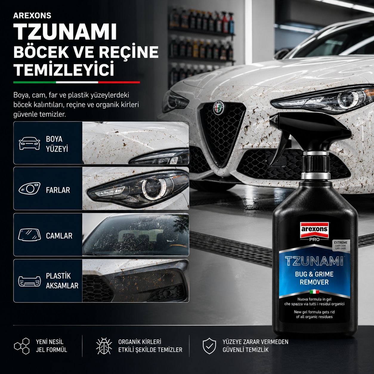 Arexons TZUNAMI - Reçine ve Böcek Temizleyici 500 ml | Auton Detail | Arexons