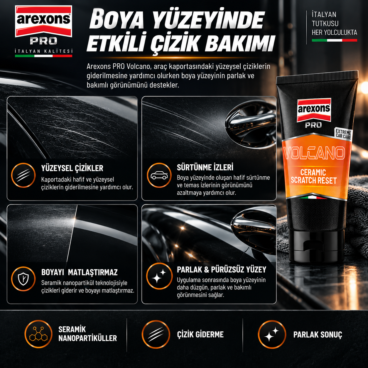 Arexons VOLCANO - Seramik Çizik Giderici Sıvı Pasta 150 ml | Auton Detail | Arexons