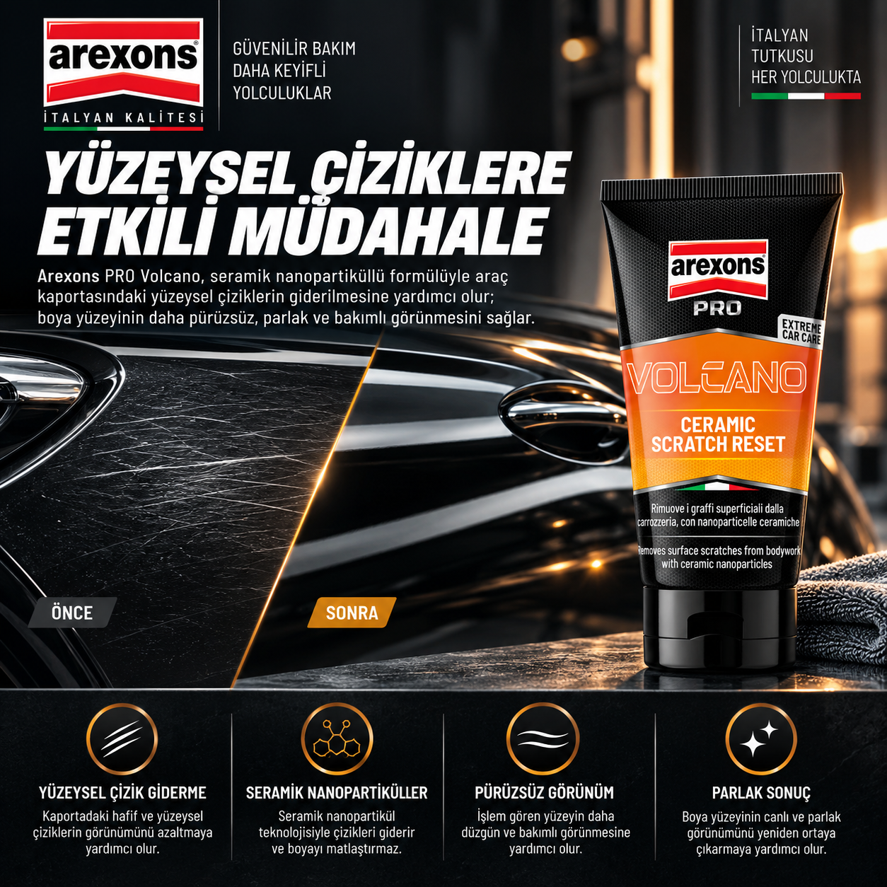 Arexons VOLCANO - Seramik Çizik Giderici Sıvı Pasta 150 ml | Auton Detail | Arexons