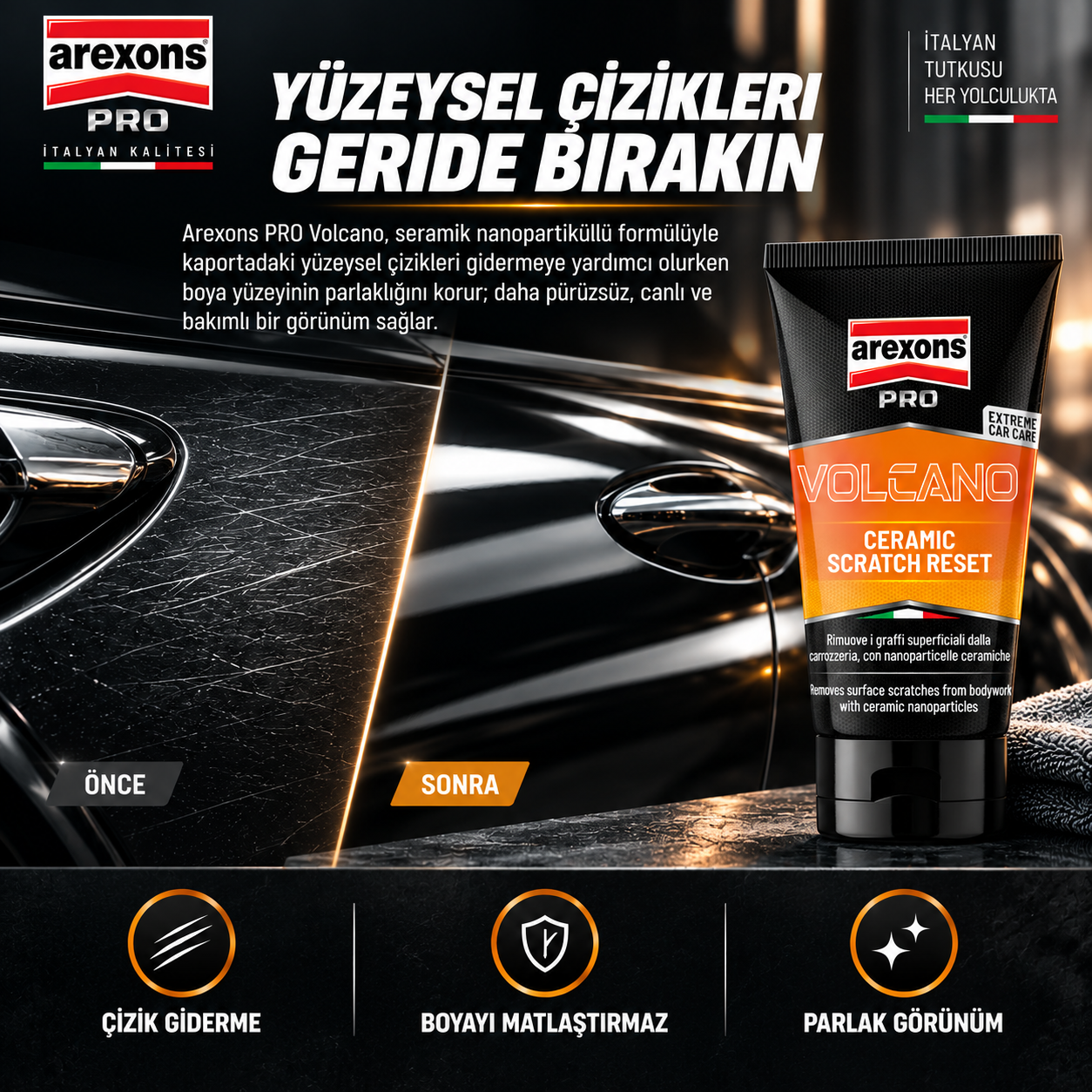 Arexons VOLCANO - Seramik Çizik Giderici Sıvı Pasta 150 ml | Auton Detail | Arexons