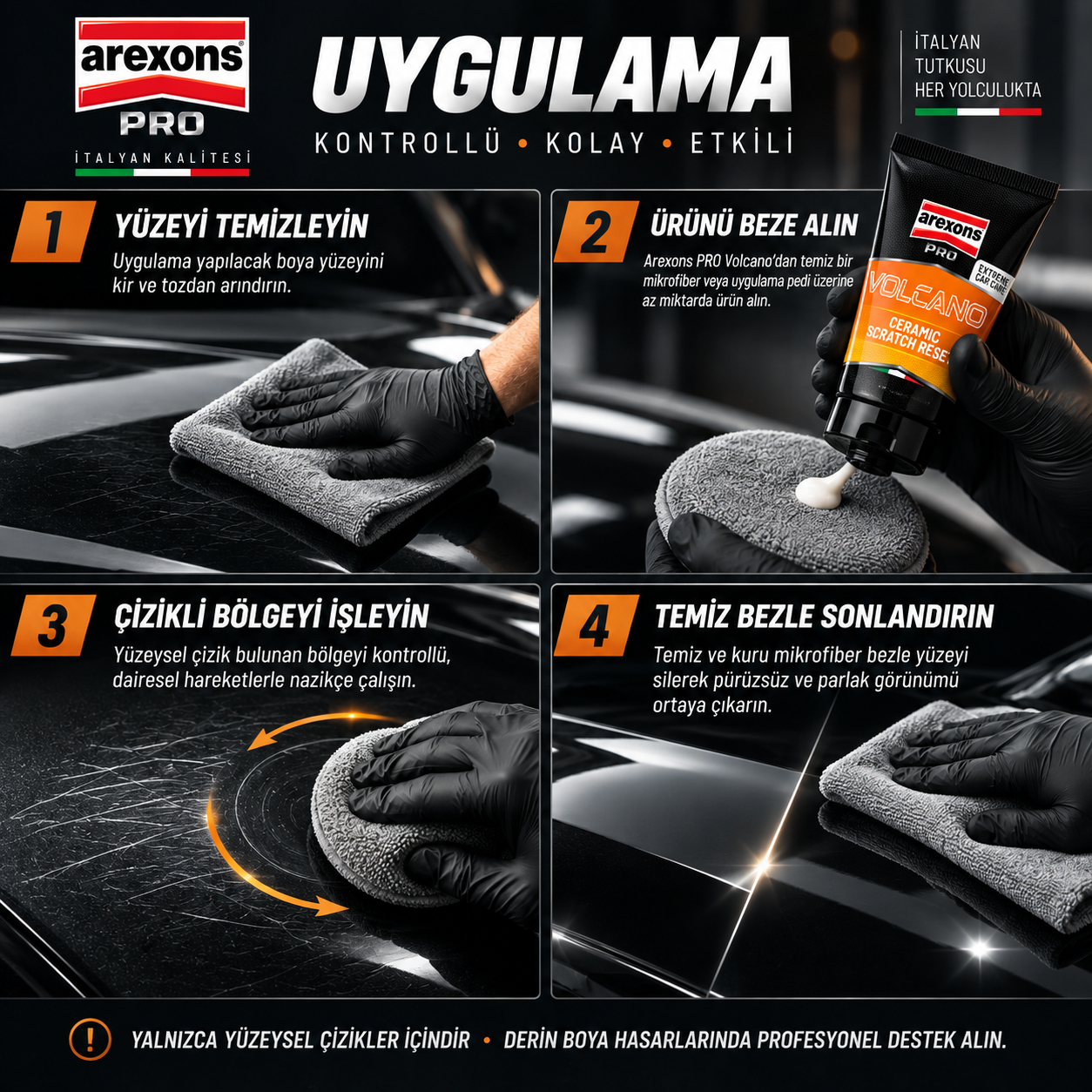 Arexons VOLCANO - Seramik Çizik Giderici Sıvı Pasta 150 ml | Auton Detail | Arexons
