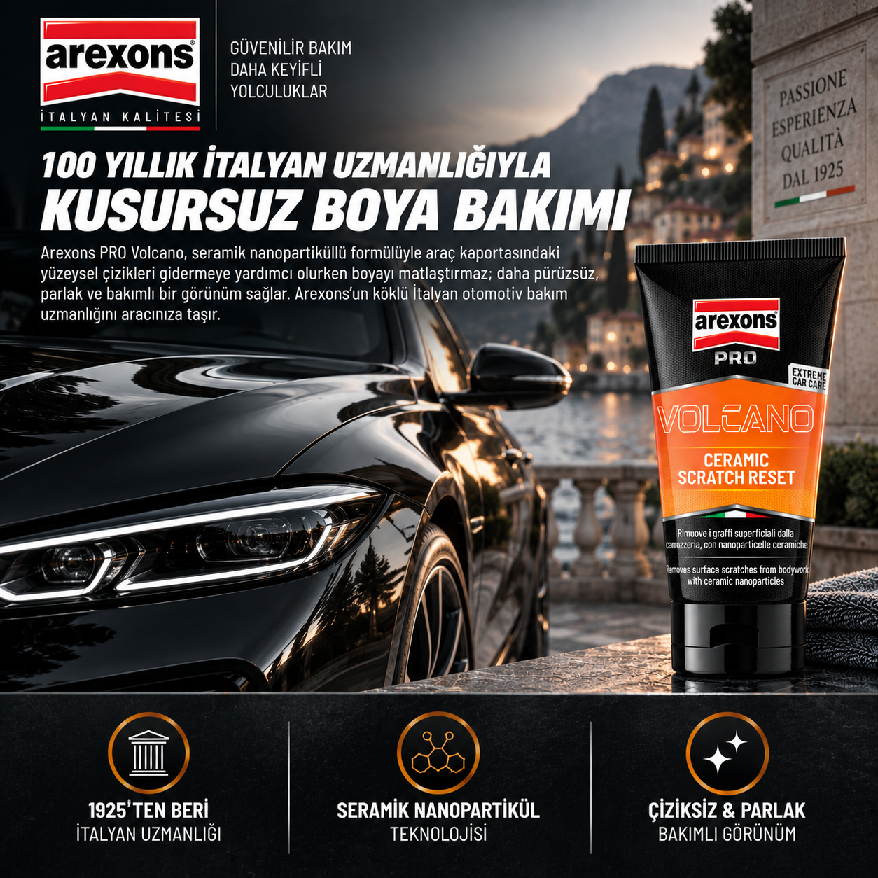 Arexons VOLCANO - Seramik Çizik Giderici Sıvı Pasta 150 ml | Auton Detail | Arexons