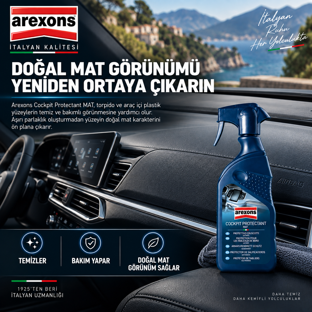 Arexons Torpido Temizleyici Koruyucu Bakım Kremi Mat 400 ml | Auton Detail | Arexons
