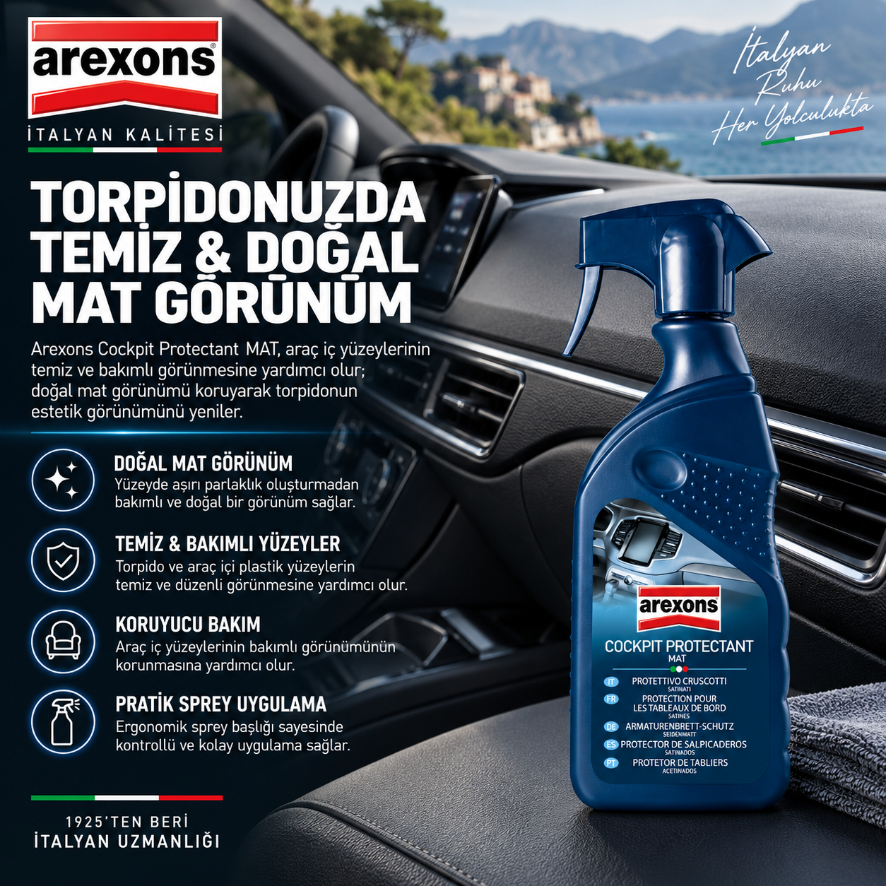 Arexons Torpido Temizleyici Koruyucu Bakım Kremi Mat 400 ml | Auton Detail | Arexons
