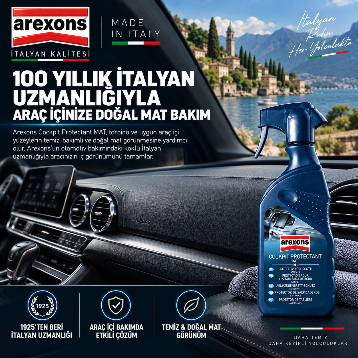 Arexons Torpido Temizleyici Koruyucu Bakım Kremi Mat 400 ml | Auton Detail | Arexons