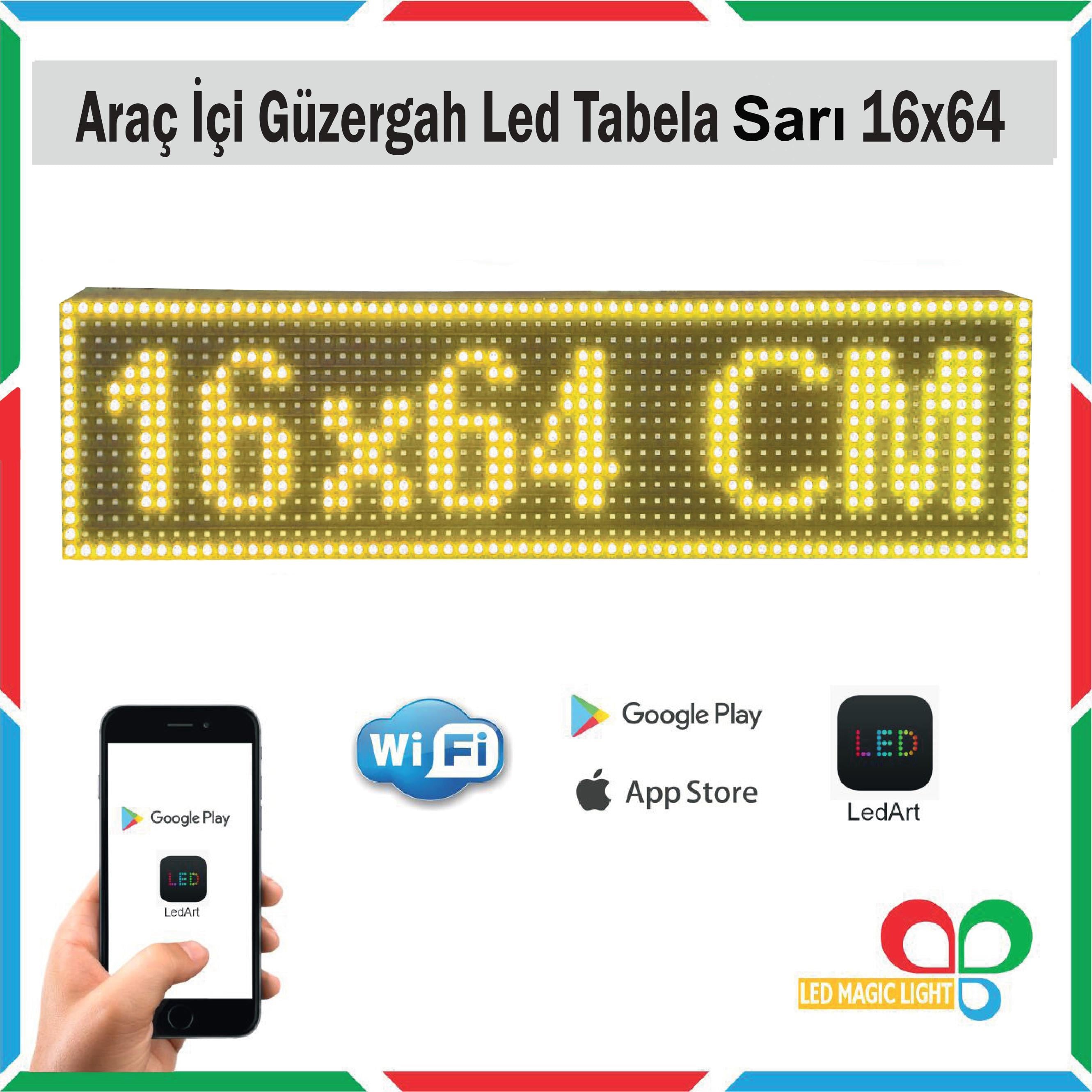  16x64 sarı  Araç Içi Güzergah Led Tabela Kayan Yazı