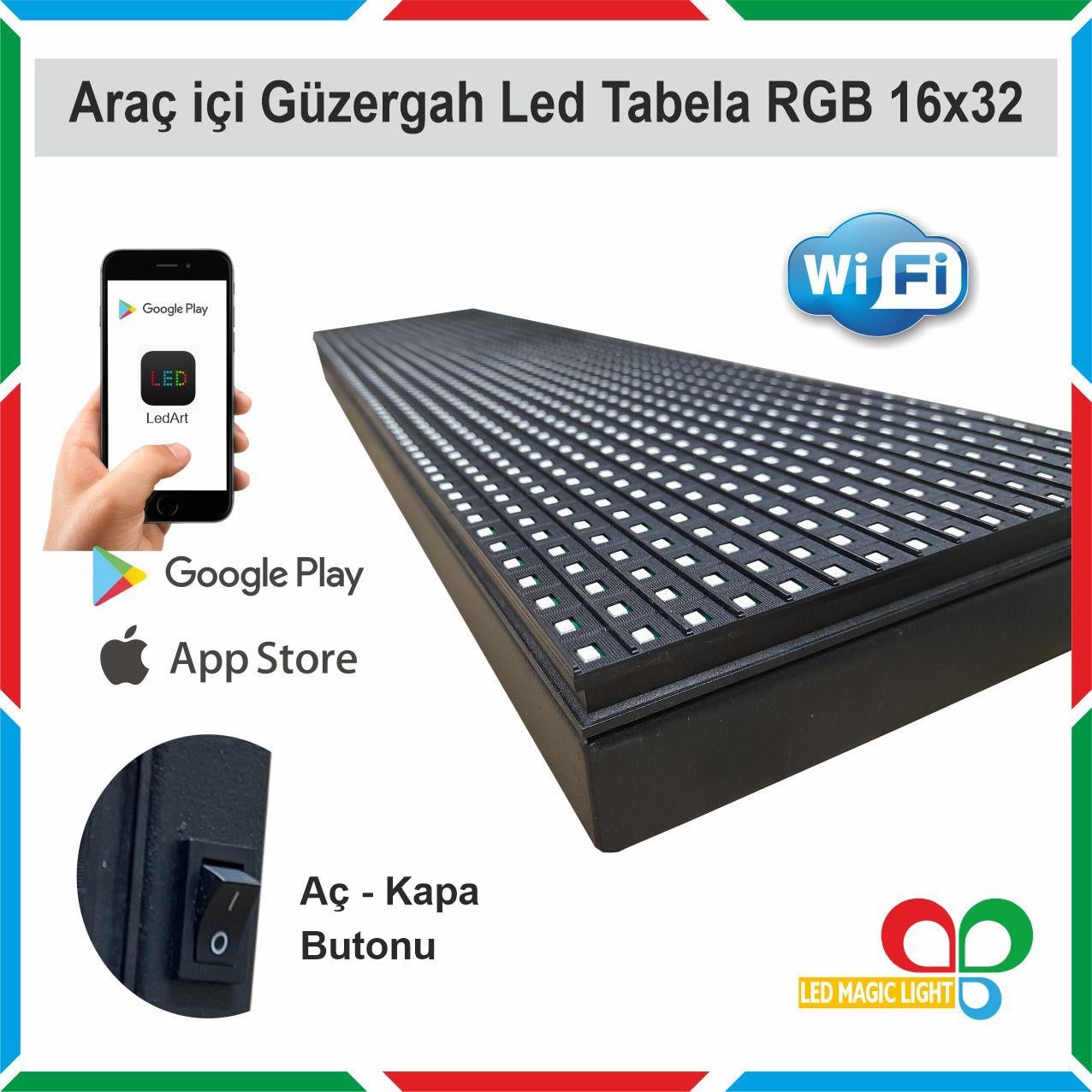16x32 RGB(Full Renk) Araç içi Güzergah Led Tabela Kayan Yazı