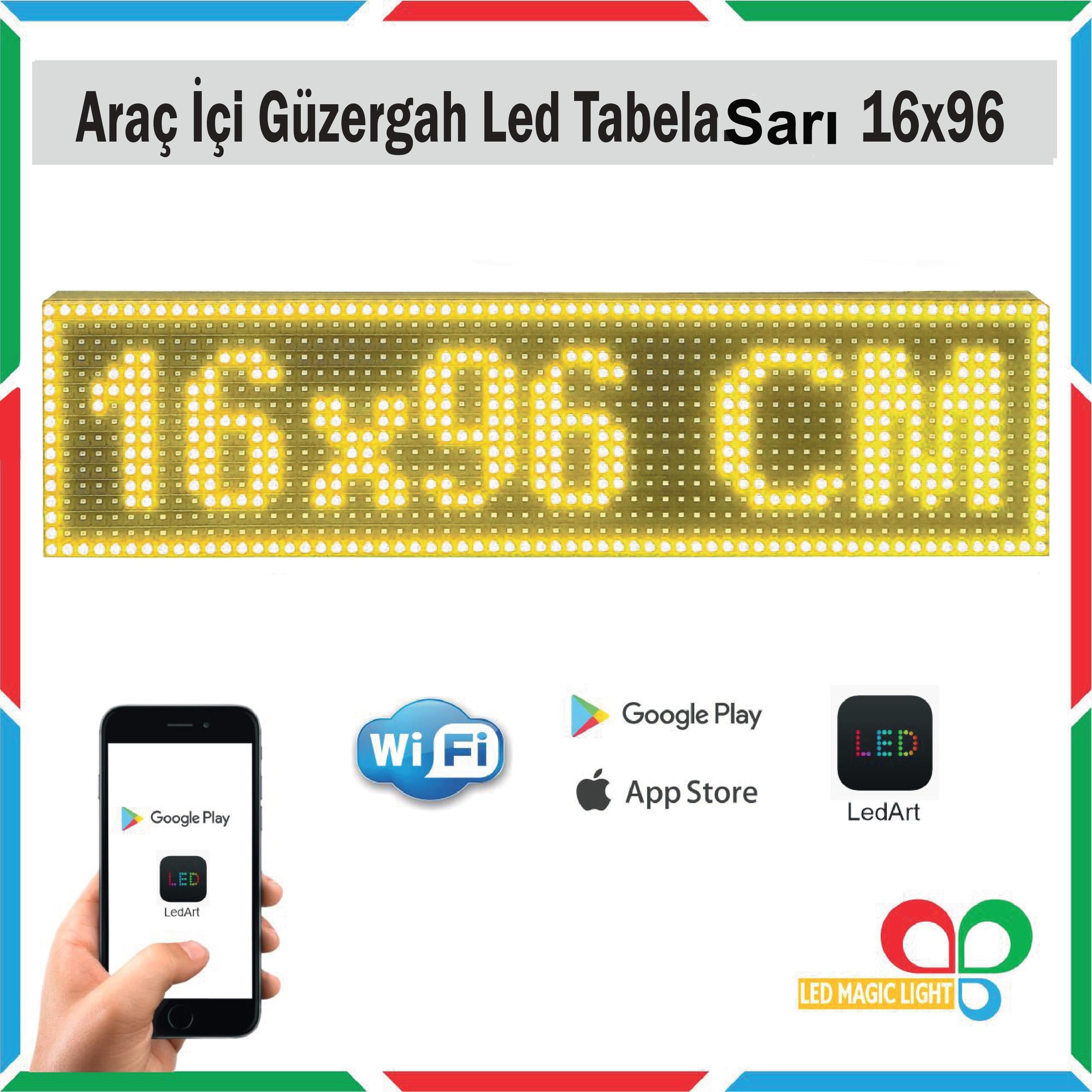16x96 Sarı Araç içi Güzergah Led Tabela Kayan Yazı