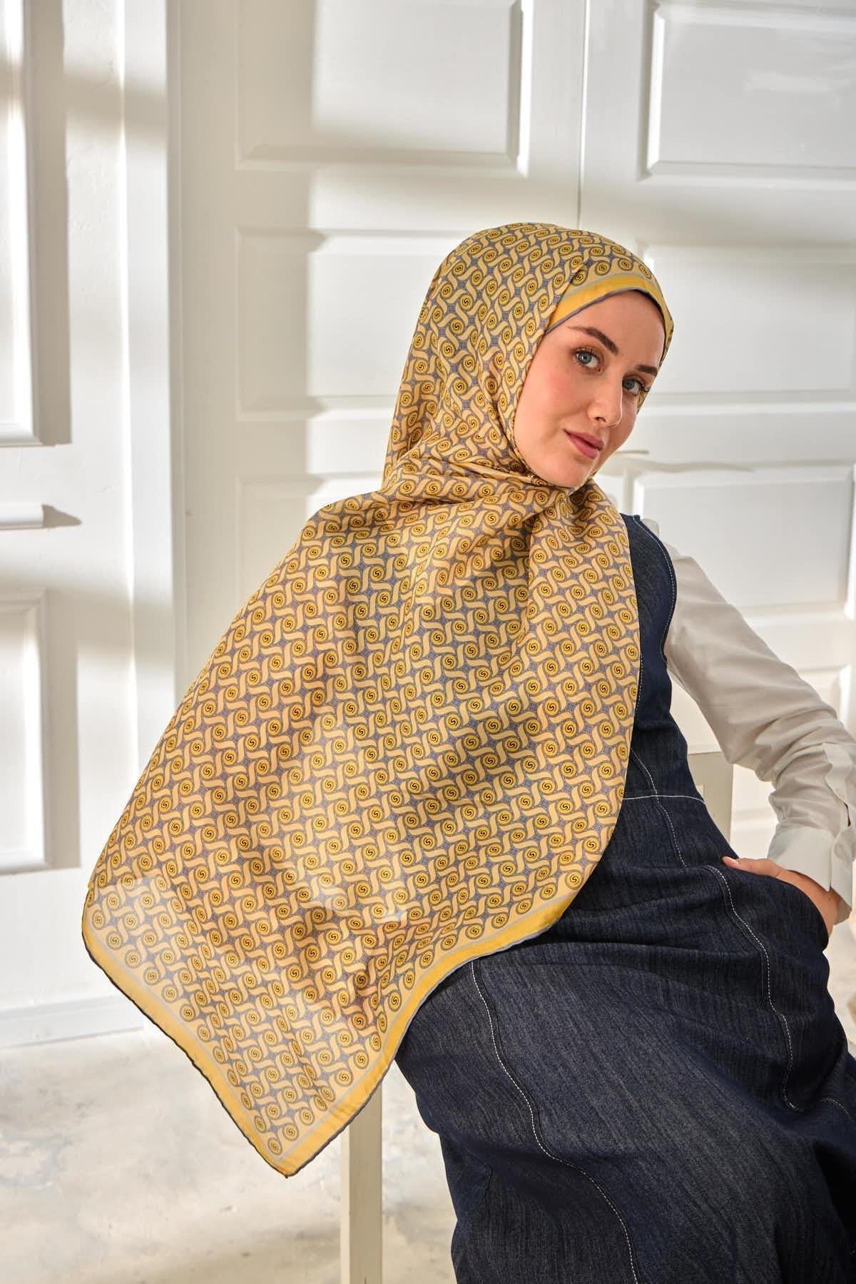 %100 Vual İpek Şal Desenli Hafif Dokulu 70x190