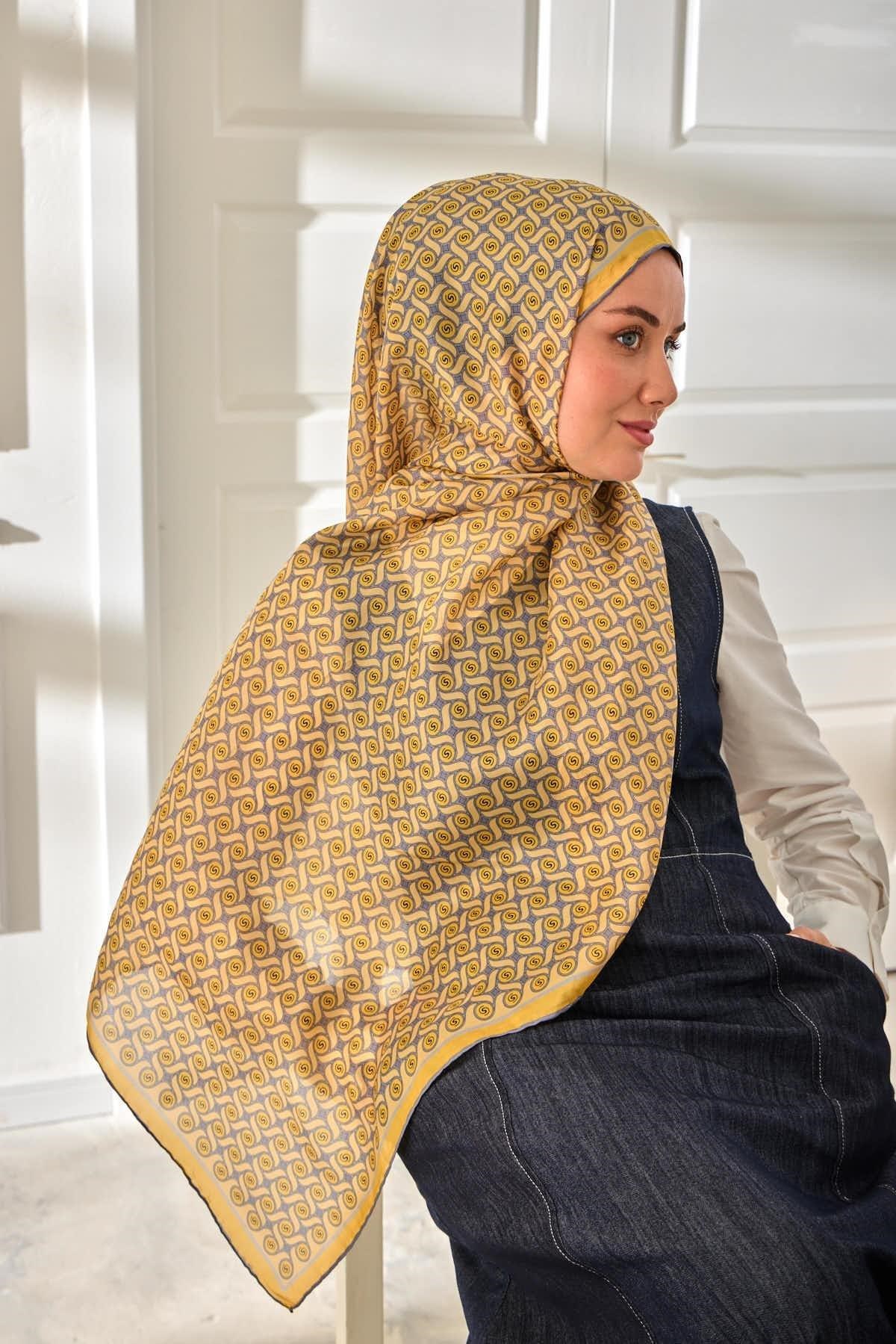 %100 Vual İpek Şal Desenli Hafif Dokulu 70x190