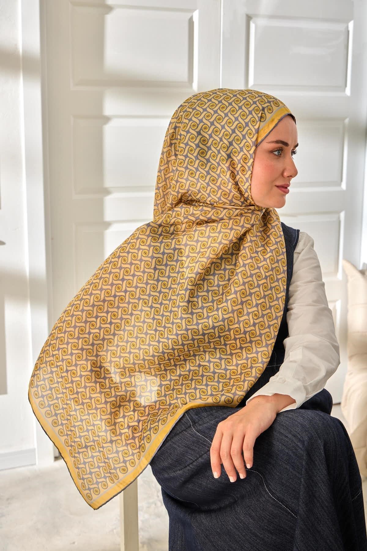 %100 Vual İpek Şal Desenli Hafif Dokulu 70x190