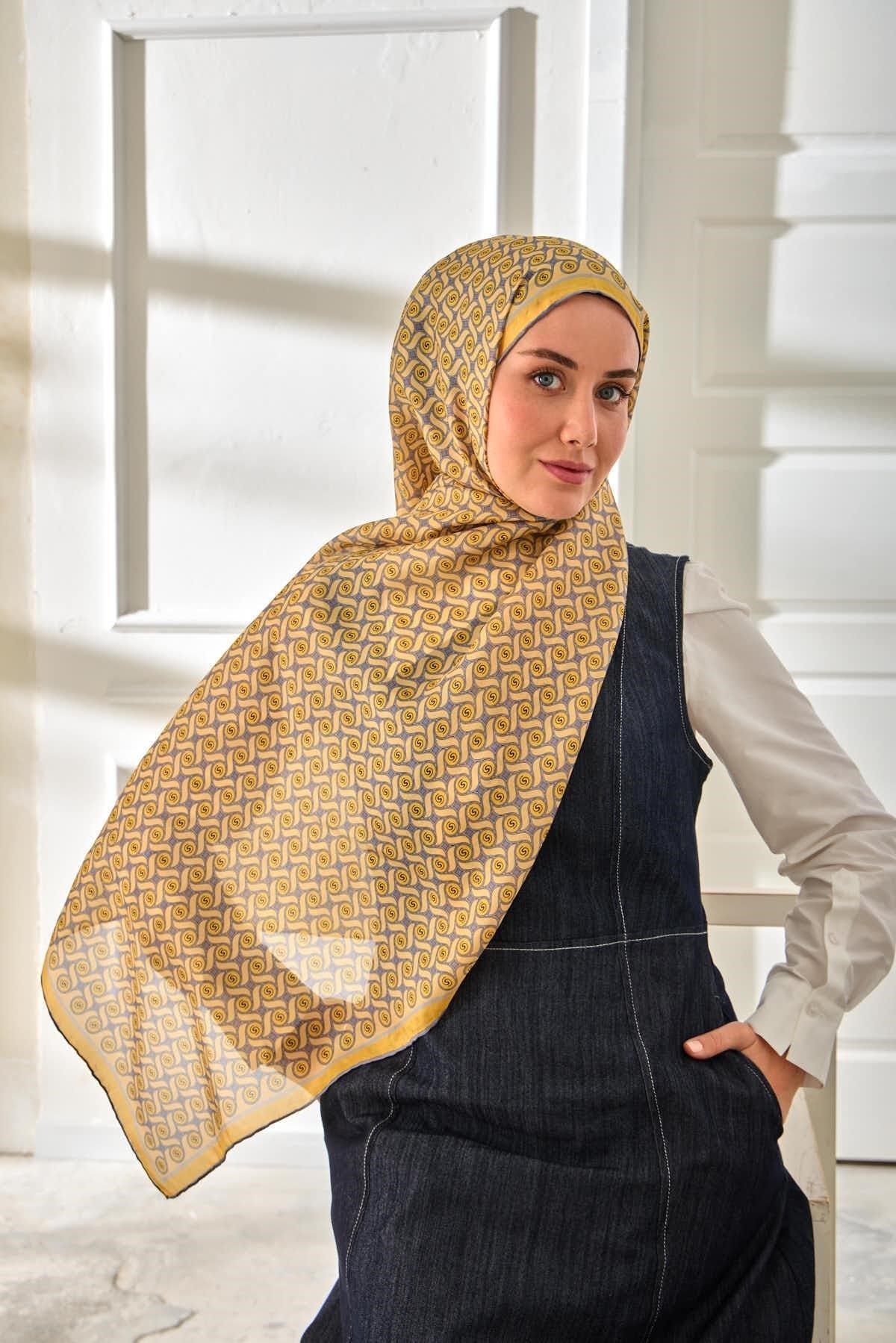 %100 Vual İpek Şal Desenli Hafif Dokulu 70x190
