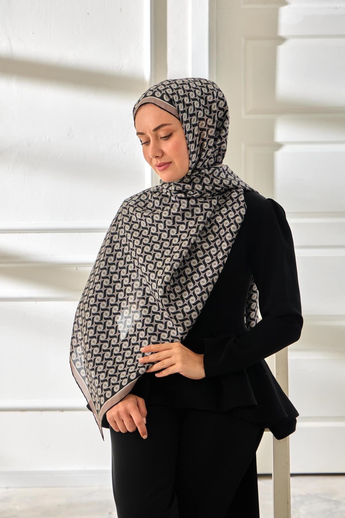 %100 Vual İpek Şal Desenli İnce Dokulu 70x190