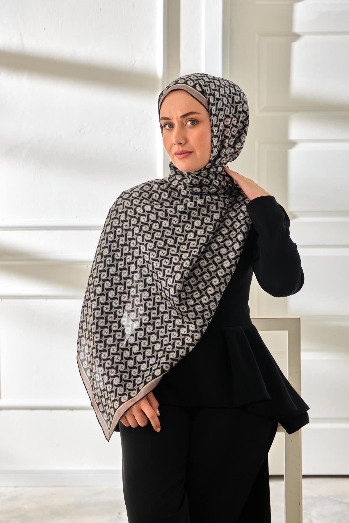 %100 Vual İpek Şal Desenli İnce Dokulu 70x190